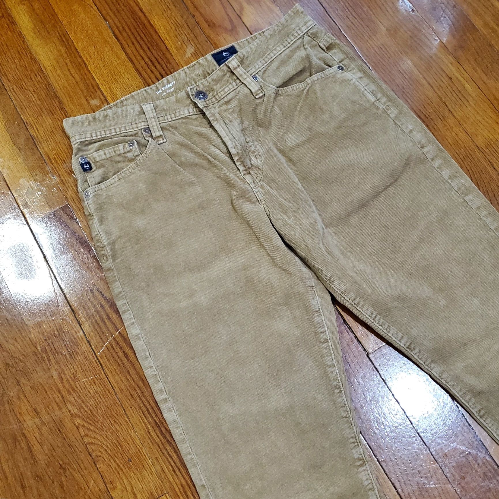 VINTAGE AG Adriano Goldschmied The Everett Jeans Pants Mens 30x34 Slim Straight USA Made Corduroy Brown 5-Pocket Style