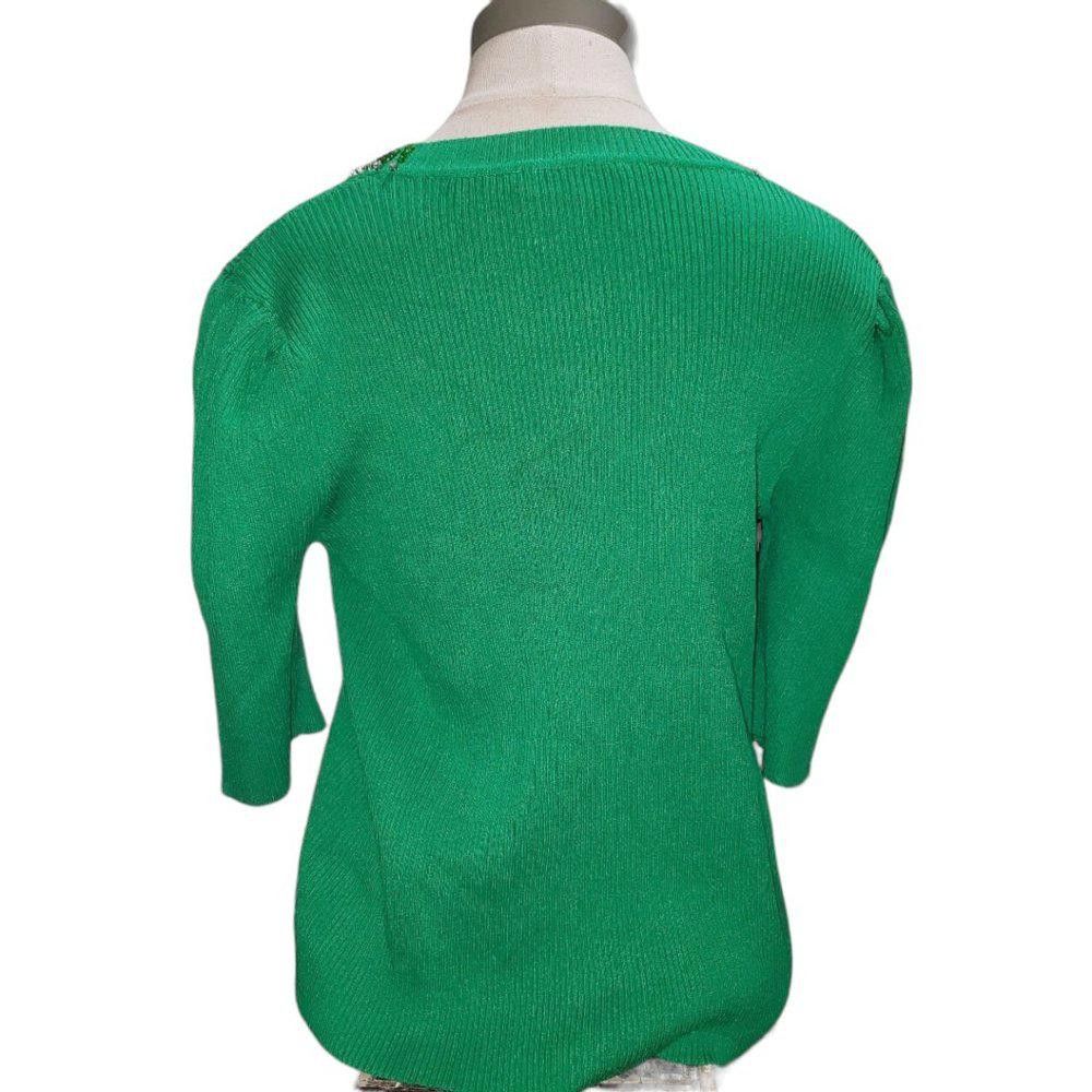 Designer CT478 Nanette Lepore Green Rhinestone Collared Sweater M Size M / US 6-8 / IT 42-44 - 3 Thumbnail