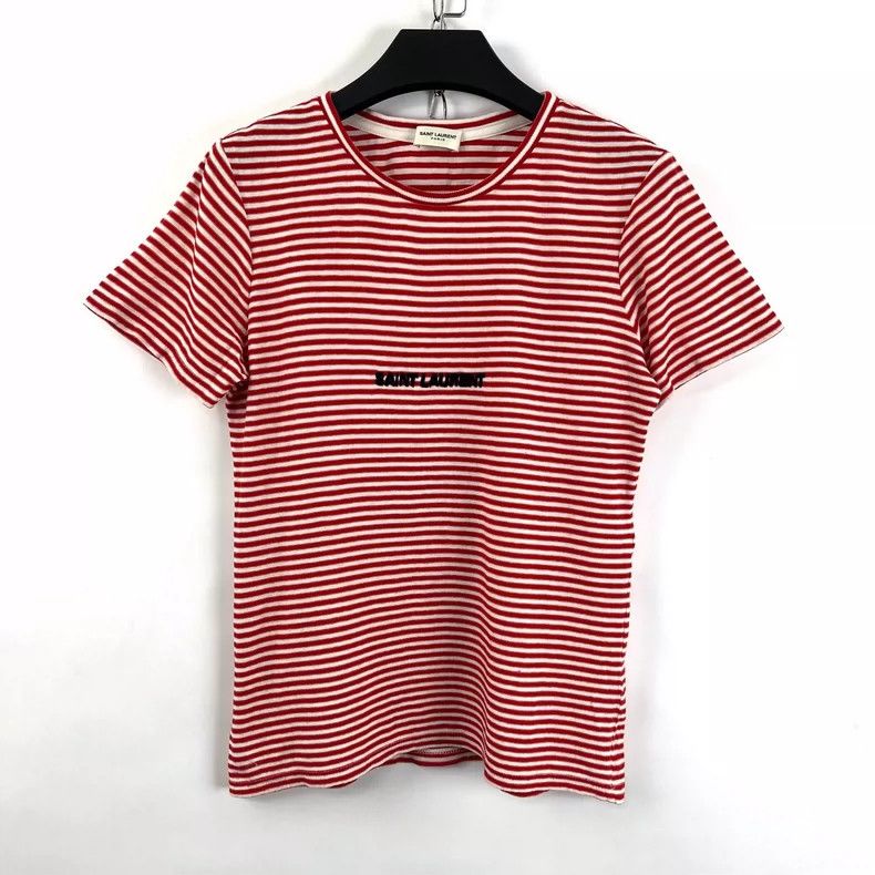Saint Laurent Paris Saint Laurent ParisRed and white striped flocking logo sho Size M / US 6-8 / IT 42-44 - 2 Thumbnail