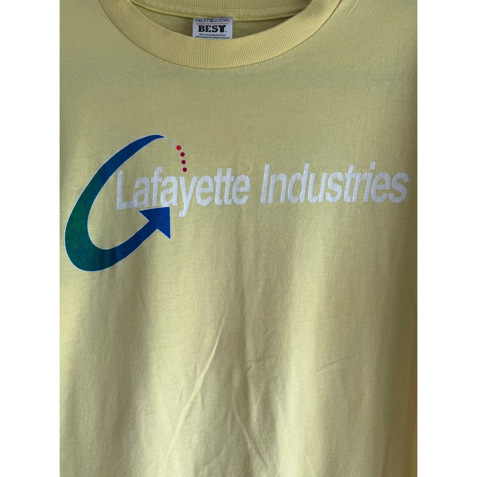 Fruit Of The Loom Vintage Lafayette Industries Tee Yellow Large USA Size US L / EU 52-54 / 3 - 4 Thumbnail