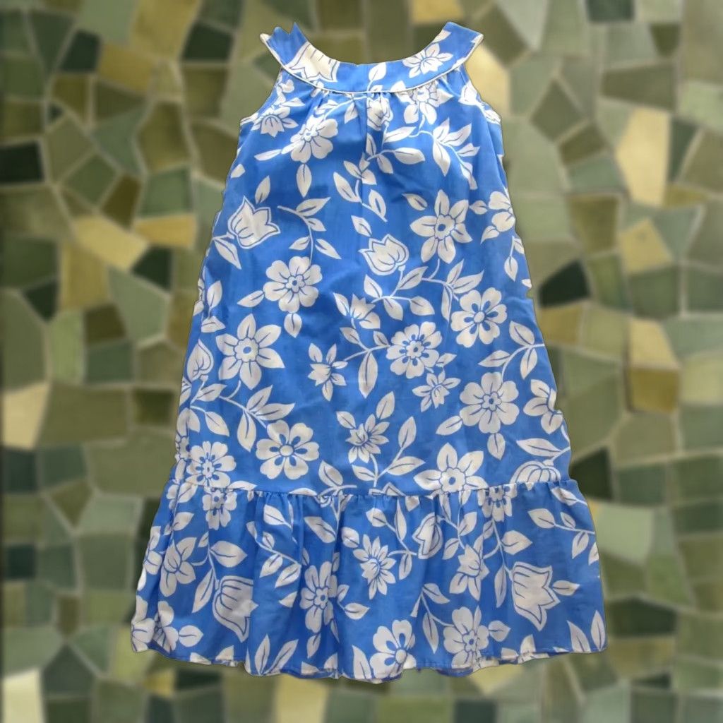 Vintage VINTAGE Helen Of Troy Cotton Blue White Floral Hawaiian Zip Tank Sun Dress Small Size S / US 4 / IT 40 - 1 Thumbnail