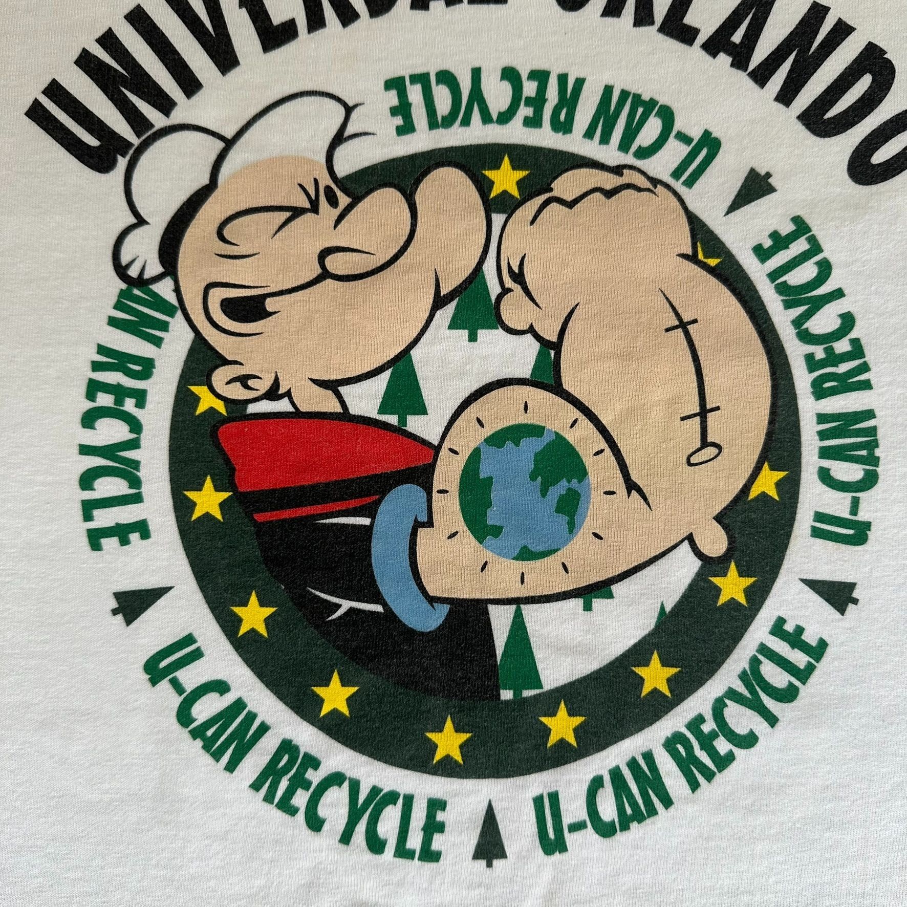 Hanes Vintage Y2K Universal Orlando Popeye Recycling T-Shirt Boxy Size US XL / EU 56 / 4 - 3 Thumbnail