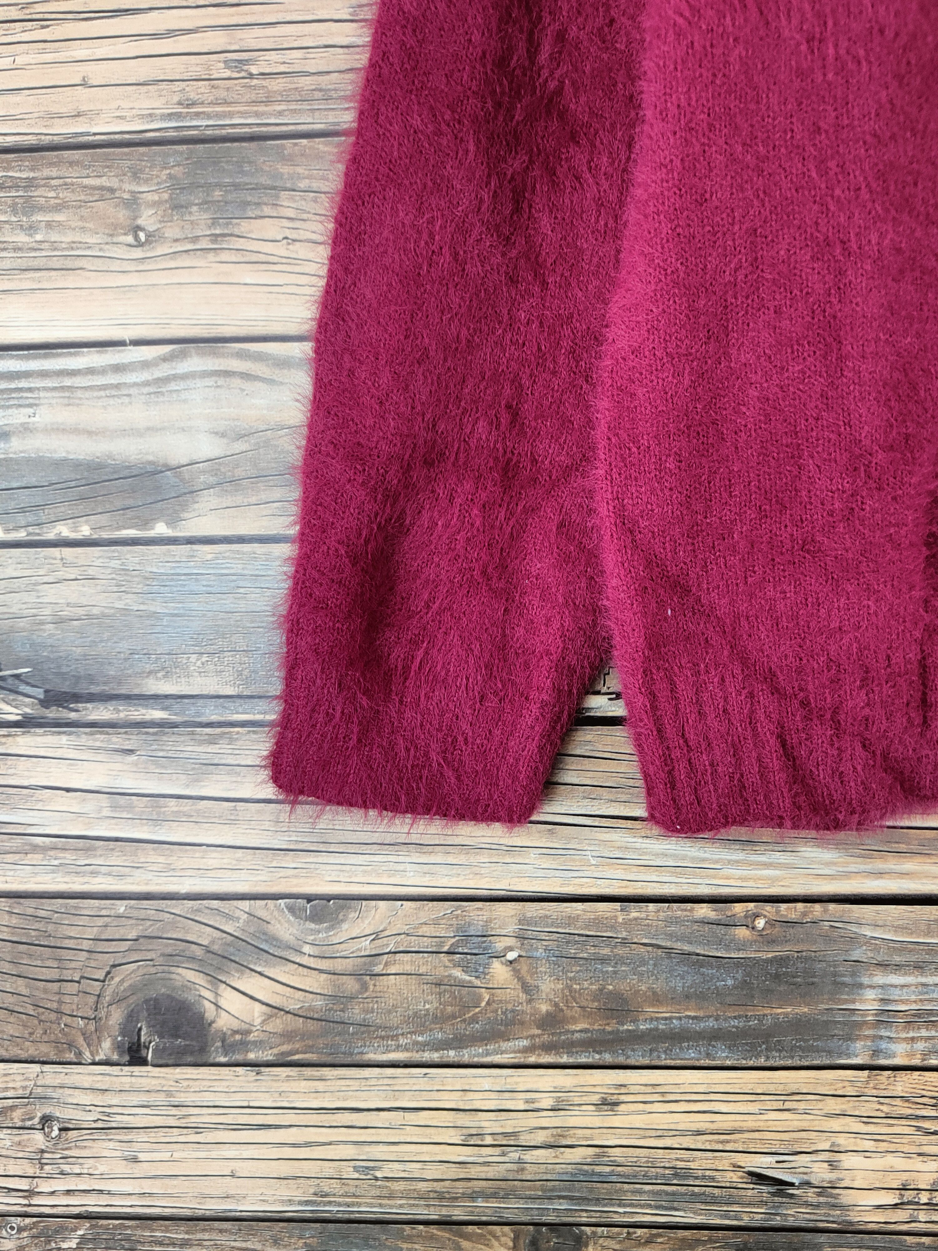 Japanese Brand DL Nano Maroon Fur Mohair shaggy Knitwear #46-536 Size S / US 4 / IT 40 - 4 Thumbnail