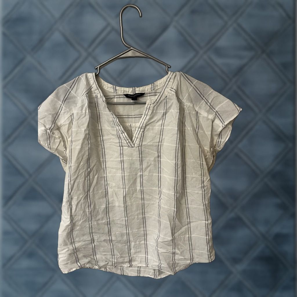 Banana Republic Banana Republic Blouse Women Cap Sleeve Plaid Small White Multicolor - S - Regular - Shirt - Women Size S / US 4 / IT 40 - 1 Thumbnail