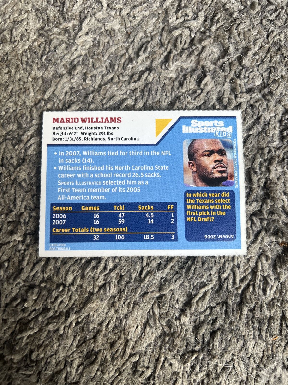 NFL 2008 Sports Illustrated Kids #301 Mario Williams Card Size ONE SIZE - 2 Thumbnail