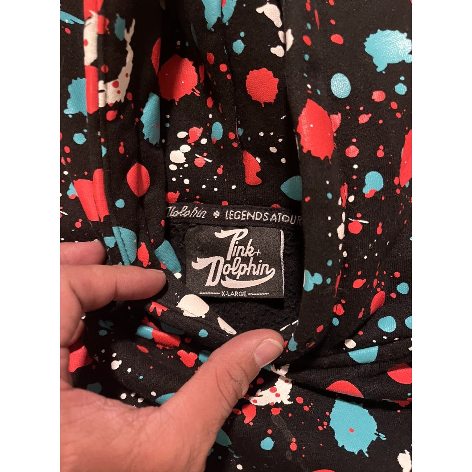 Pinko VINTAGE Pink Dolphin Splatter Hoodie XL Men Pullover Black Size US XL / EU 56 / 4 - 5 Thumbnail
