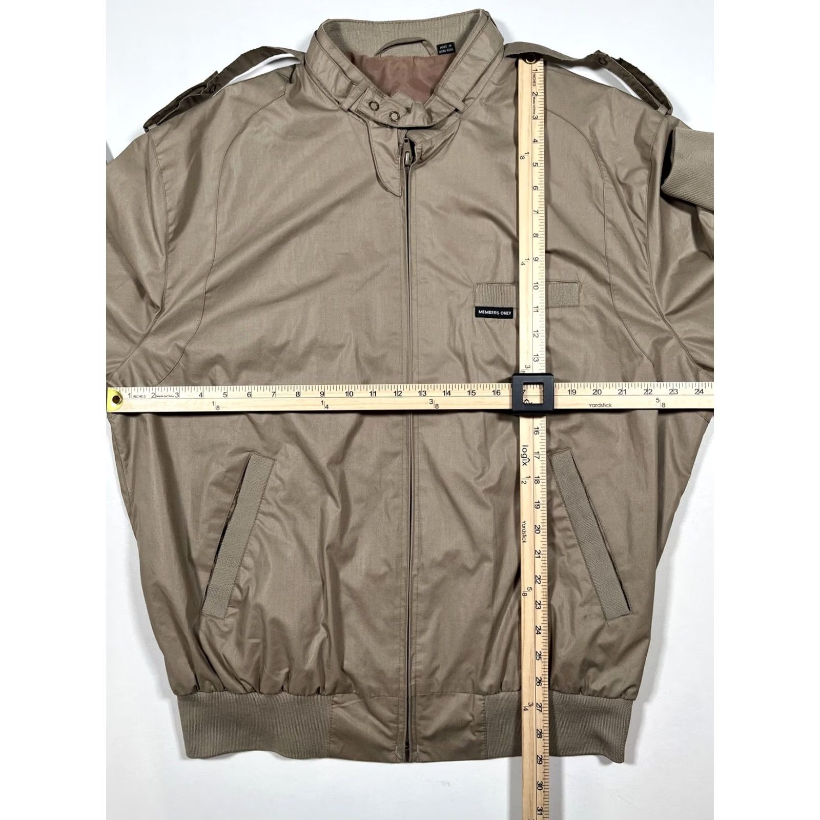 Members Only VINTAGE Members Only Jacket Mens XLT Tan Beige Bomber Zip Front Knit Cuffs Epaulets 65% Polyester 35% Cotton Hong Kong Size US XL / EU 56 / 4 - 6 Thumbnail