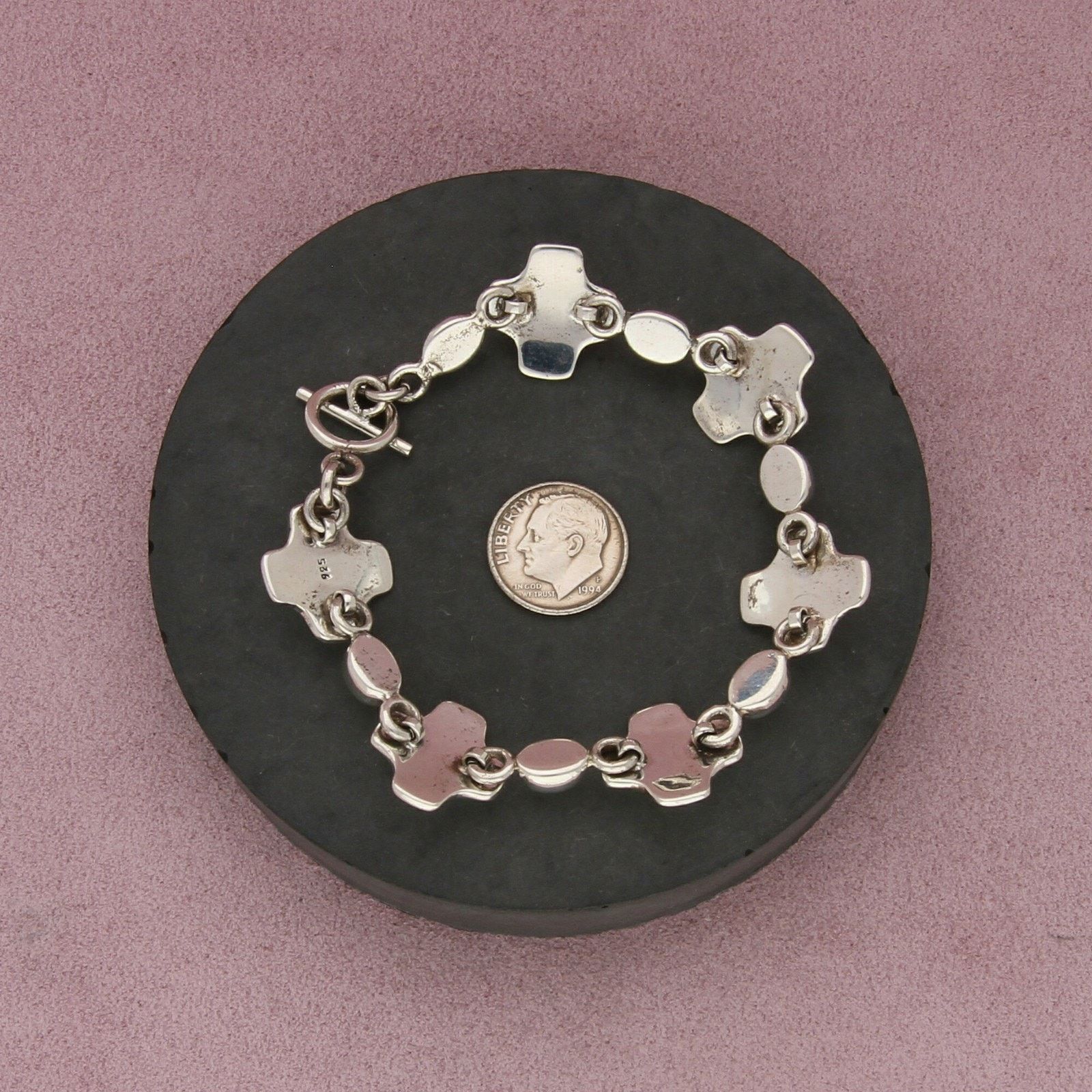 Sterling Silver sterling silver black & white cross toggle bracelet size 7in Size ONE SIZE - 2 Thumbnail