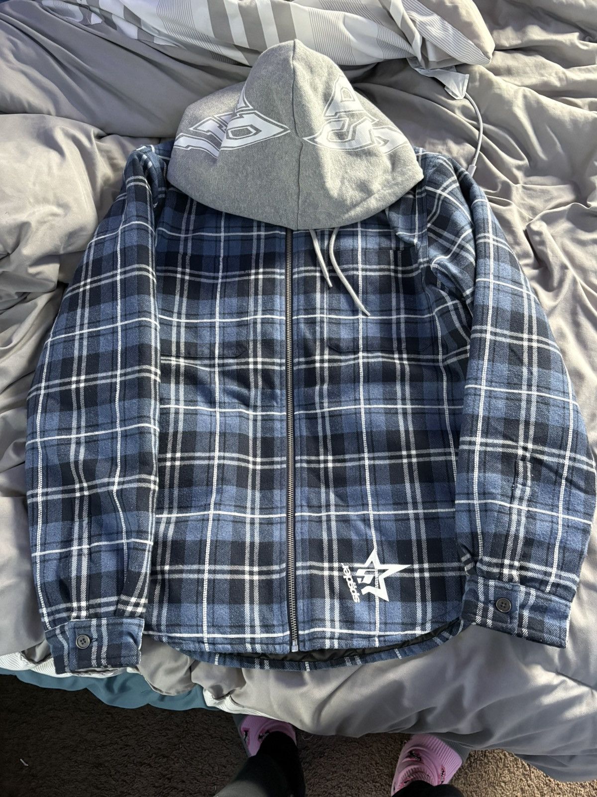 Sp5der SP5DER Plaid Quilted Full Zip Hoodie Men's Regular Size S Size US S / EU 44-46 / 1 - 1 Thumbnail