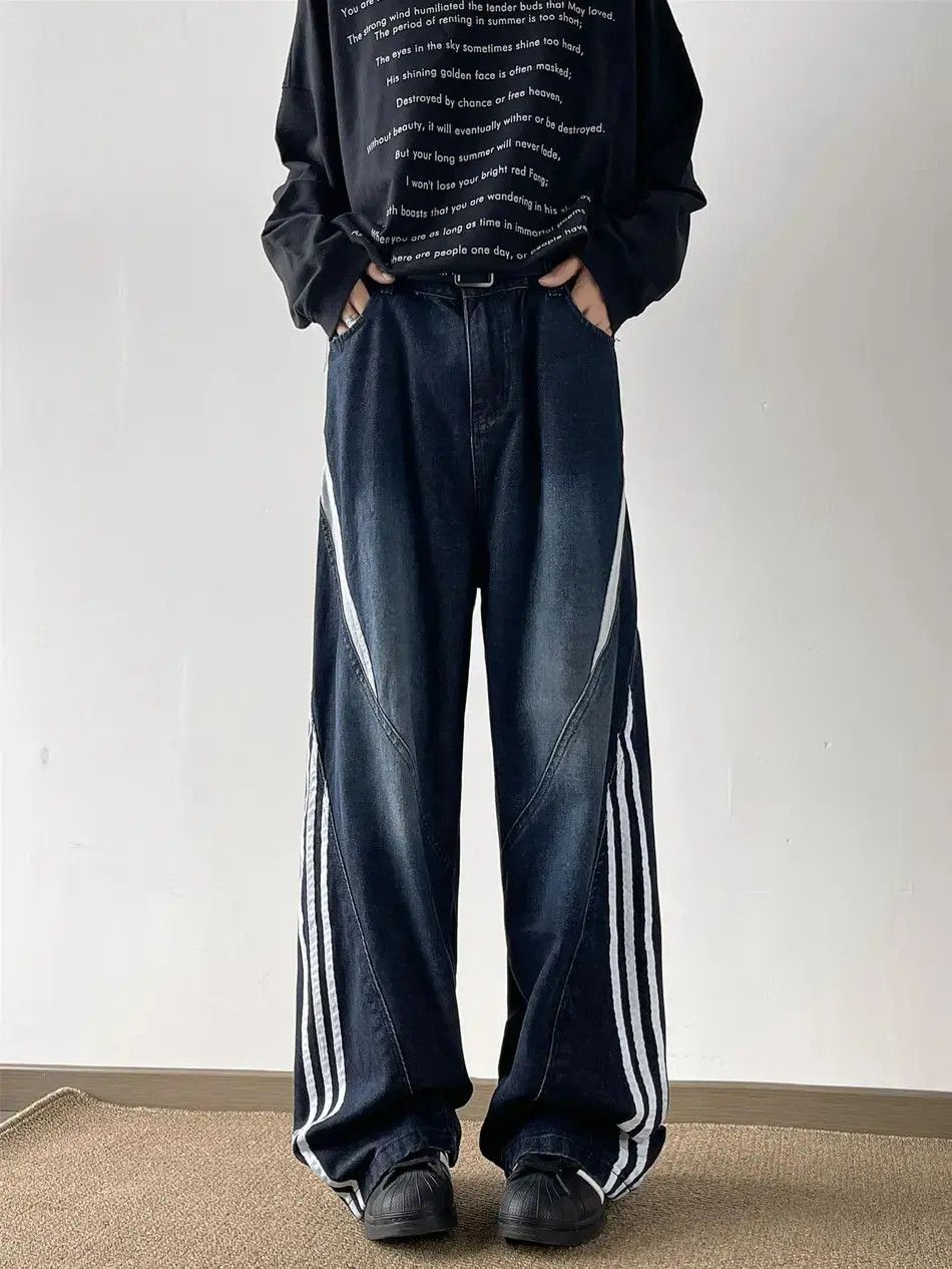 Japanese Brand Retro loose straight leg spliced jeans Size US 32 / EU 48 - 2 Thumbnail