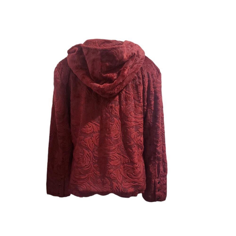 Designer CT1932 Ethyl Red Faux Fur Floral Zip Front Hoodie M Size M / US 6-8 / IT 42-44 - 6 Thumbnail