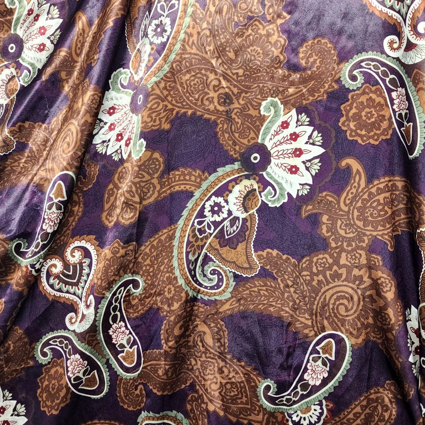 Vintage VINTAGE California Dynasty Kaftan Womens One Size Purple Brown Paisley Satin Made USA Sleeveless Gown Size ONE SIZE - 7 Thumbnail