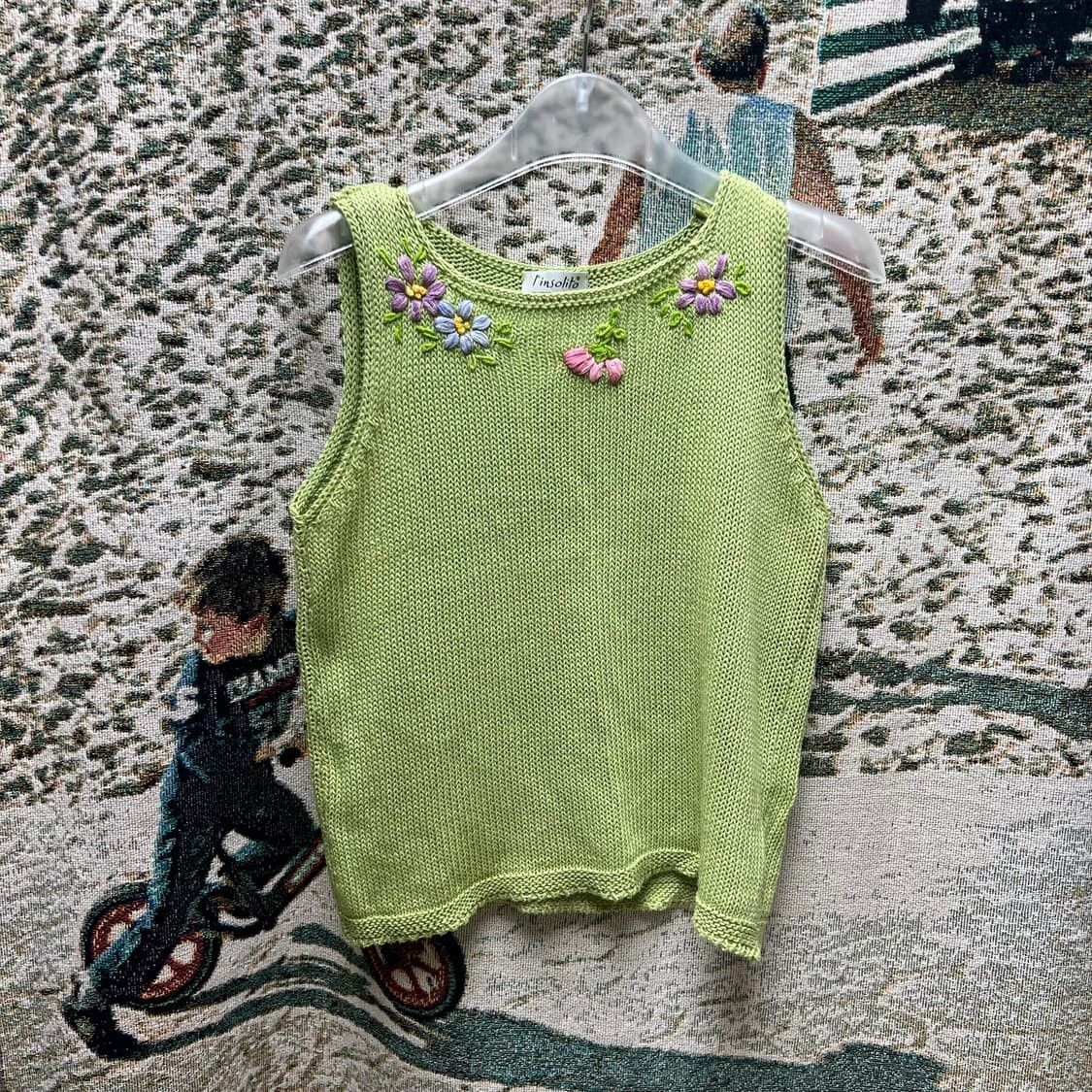 Japanese Brand Flower Knit Sleeveless Lime Size ONE SIZE - 1 Thumbnail