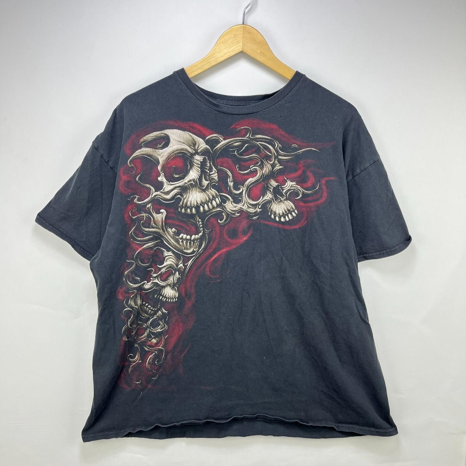 Vintage Vintage Y2K Skull Flames Skater Goth T Shirt XL Size US XL / EU 56 / 4 - 1 Thumbnail