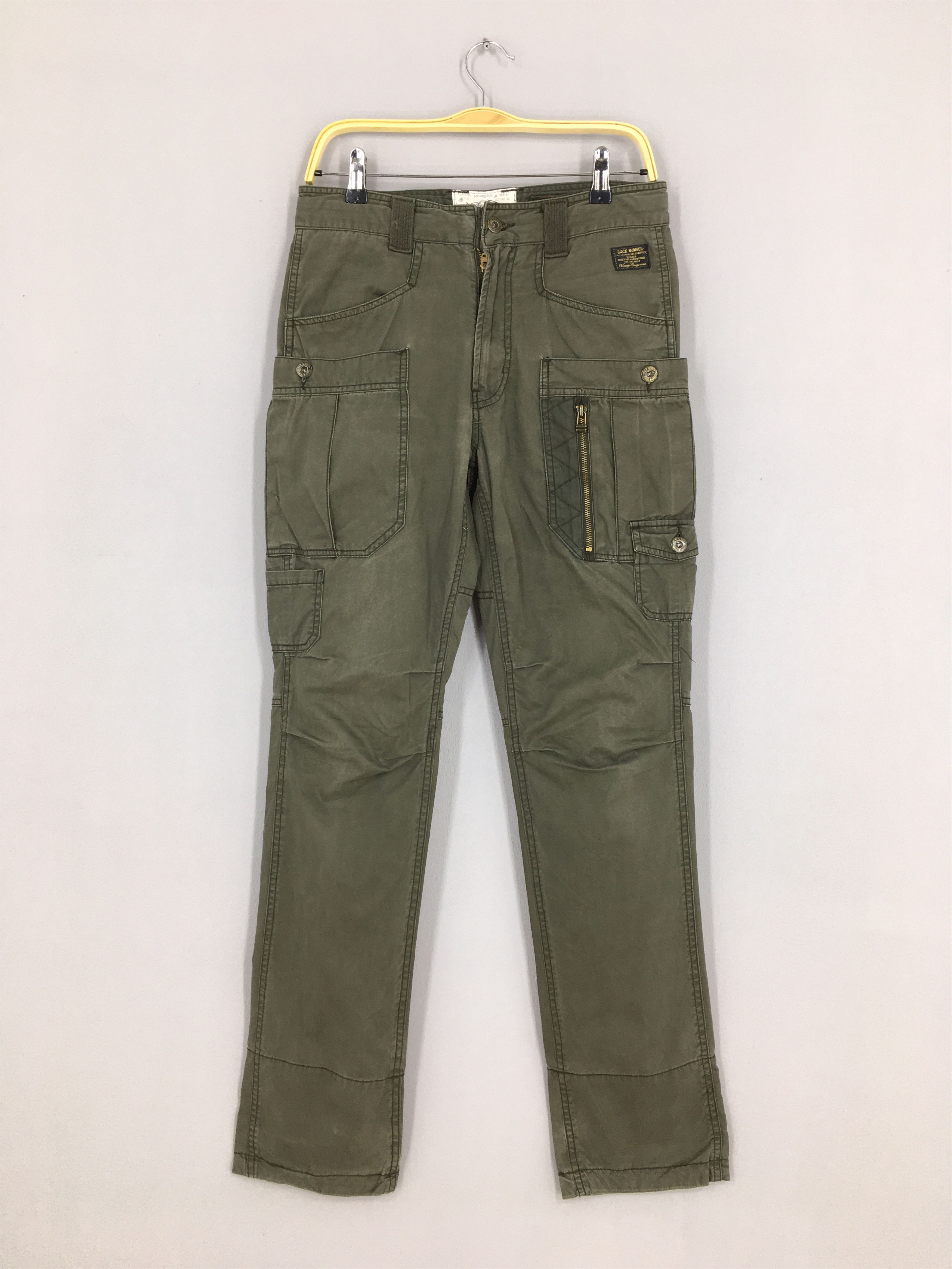 image of Designer Size 30X32 Japanese Back Number Slim Fit Cargo Pants in Green, Men's