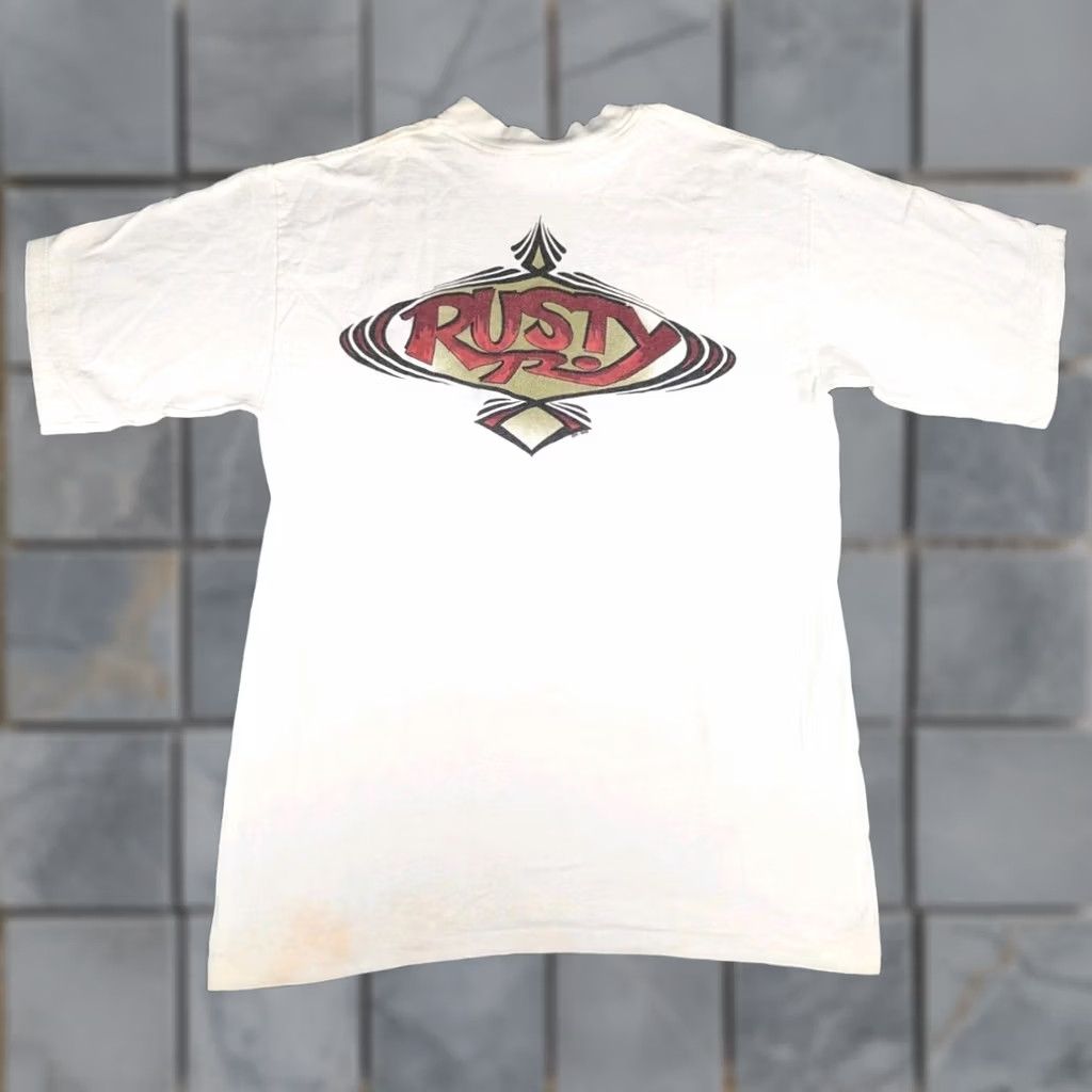 Rusty VINTAGE Single Shirt Mens L White 1990s Rusty Surfwear Stitch Men Surf Skate Distressed Size US L / EU 52-54 / 3 - 1 Thumbnail