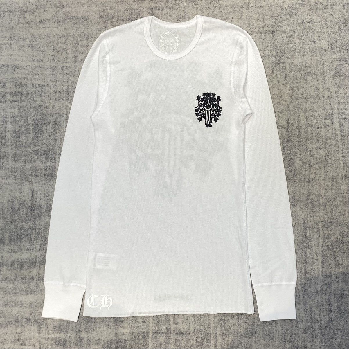 ◆希少品♪【CHROME HEARTS】ダガー thermal Long T-shirt White Chrome Hearts Dagger Logo White Waffle Thermal Long Sleeve