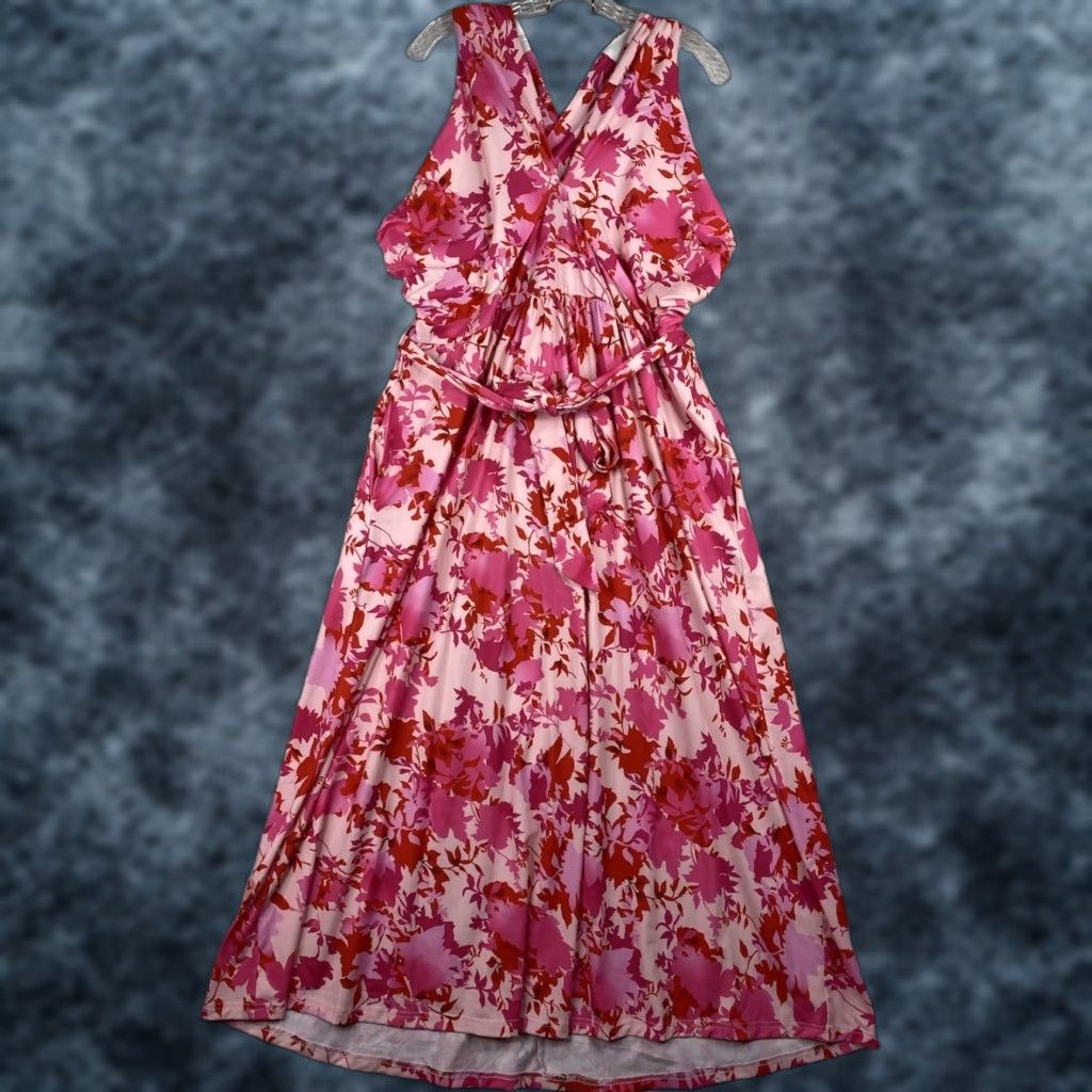 Vintage Hanna Nikole Pink V-Neck Maxi Dress 20W Elastic Waist Floral Belted User: Hanna Nikole Pink V-Neck Maxi Dress 20W Elastic Waist Floral Belted Size 3XL / US 20-22 - 1 Thumbnail