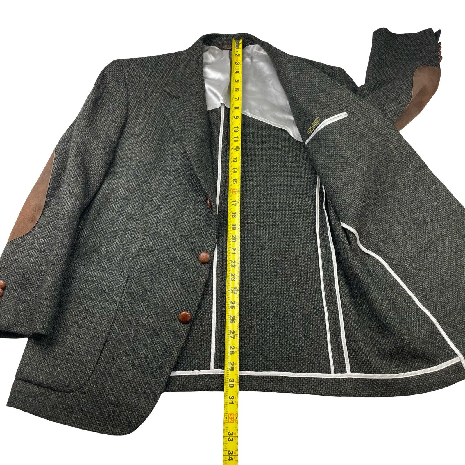 Nordstrom Nordstrom Men's 100% Wool 3-Button Tweed Blazer Green/Elbow Size 42L - 3 Thumbnail