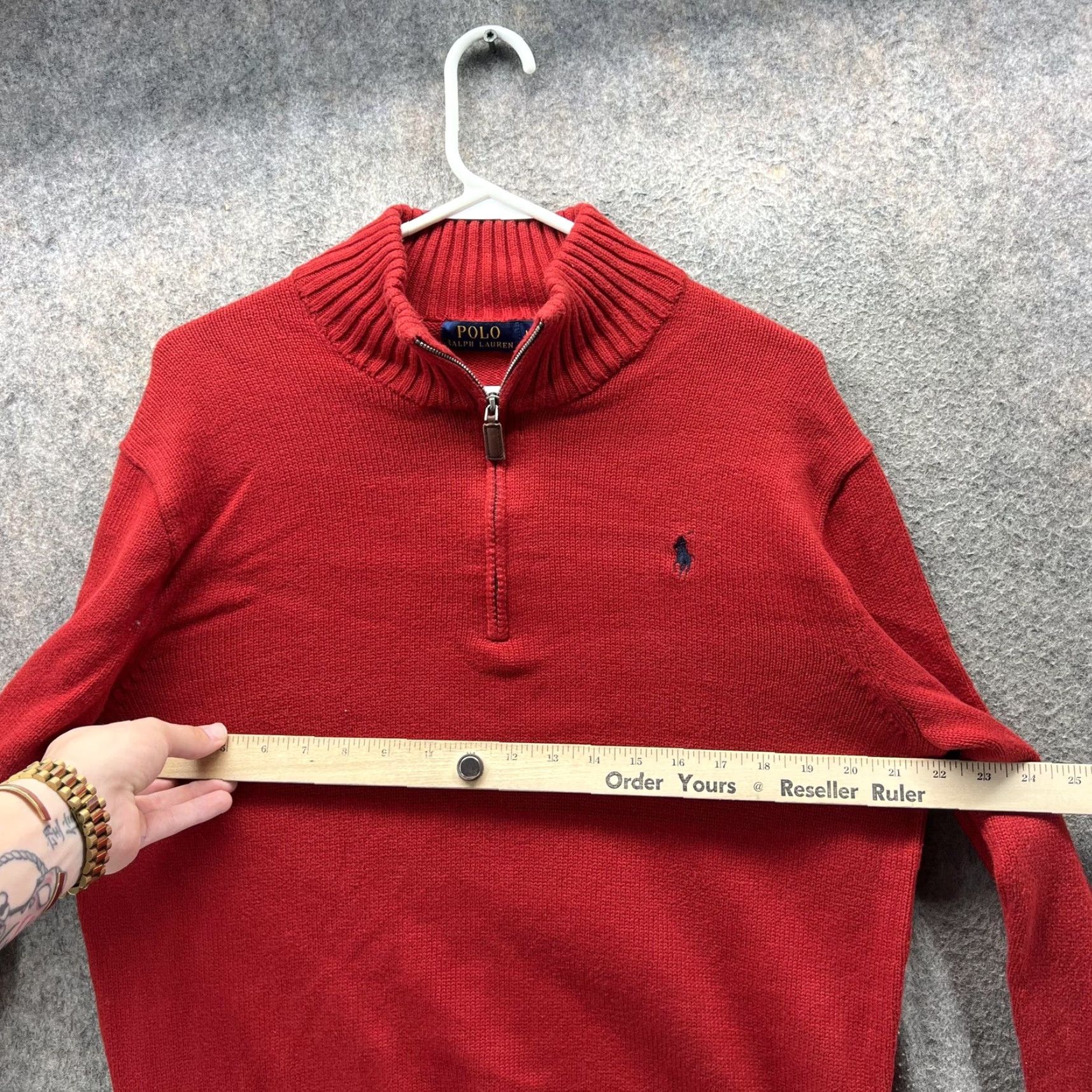 Polo Ralph Lauren Polo Ralph Lauren Sweater Mens Medium Red Cotton Quarter Zip Mock Neck Pullover Size US M / EU 48-50 / 2 - 3 Thumbnail