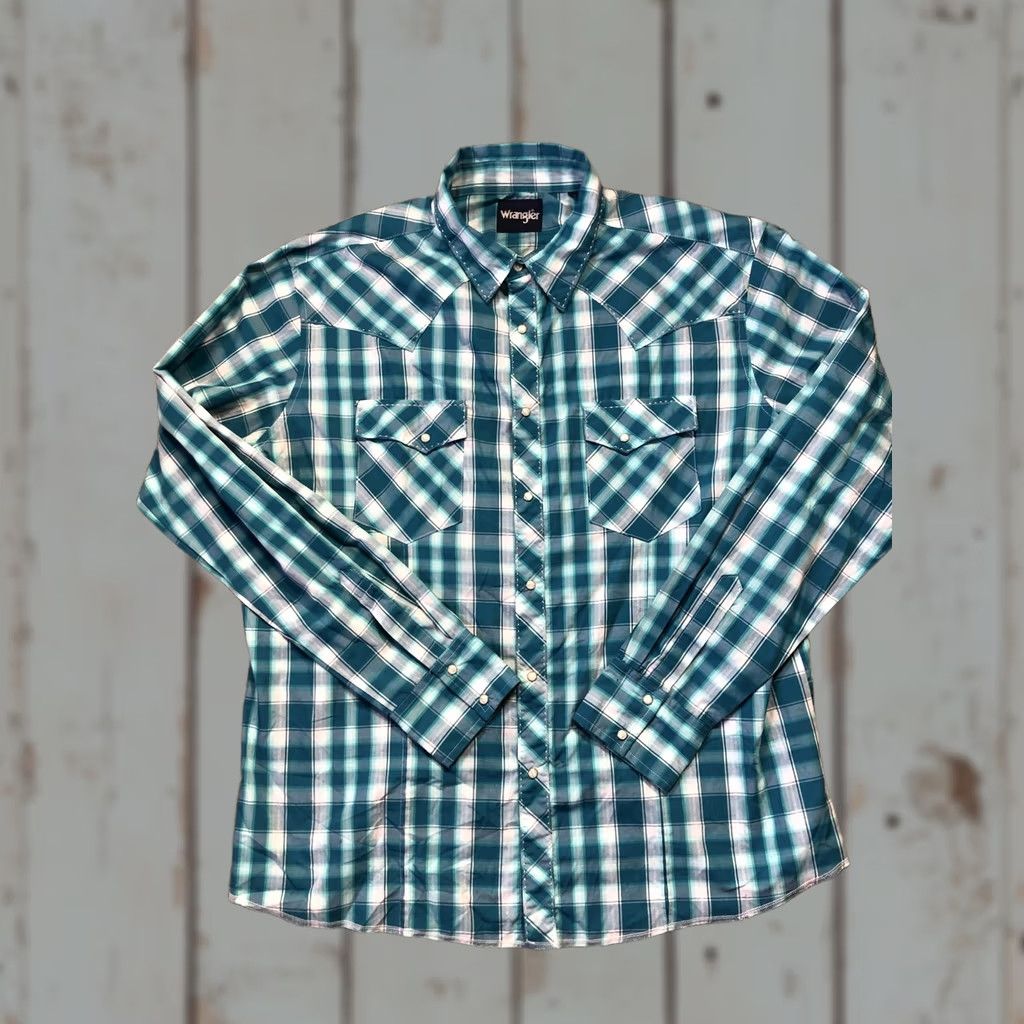 Wrangler Wrangler Shirt Mens 2XL Teal Blue Plaid Western Pearl Snap Long Sleeve Cowboy Size US XXL / EU 58 / 5 - 1 Thumbnail