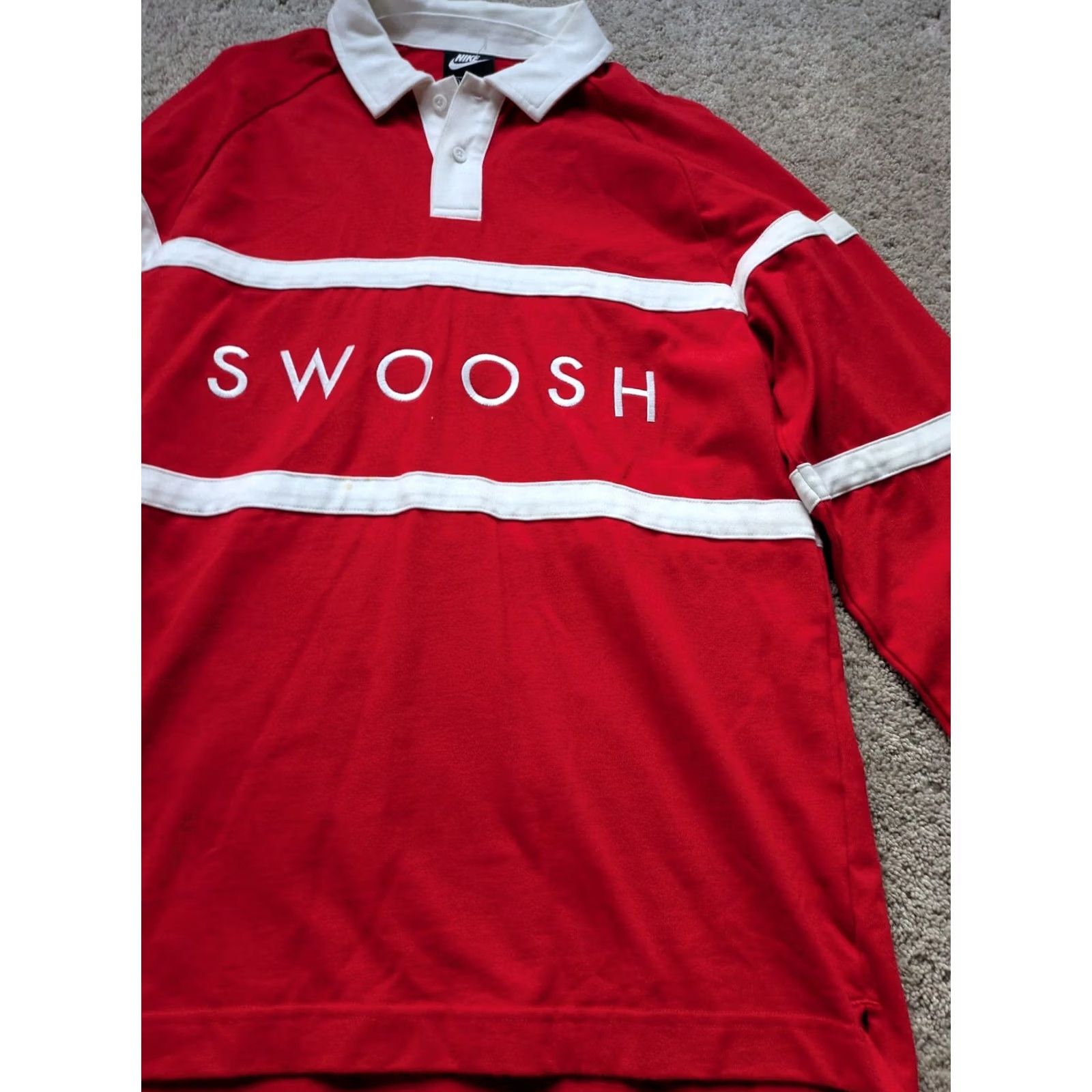 Nike Nike Rugby Swoosh Shirt Mens Medium Red Spell Out Long Sleeve Polo Size US M / EU 48-50 / 2 - 2 Thumbnail
