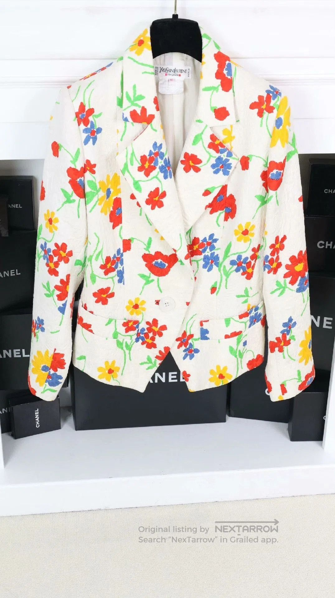 Saint Laurent Paris YSL White Floral Pattern Blazer. Size S / US 4 / IT 40 - 3 Thumbnail