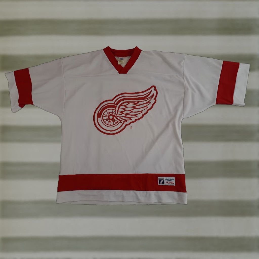 Logo 7 VINTAGE Logo 7 Detroit Red Wings Hockey Embroidered Jersey Sweatshirt 2XL Red Men's Pullover USA Made Size US XXL / EU 58 / 5 - 1 Thumbnail