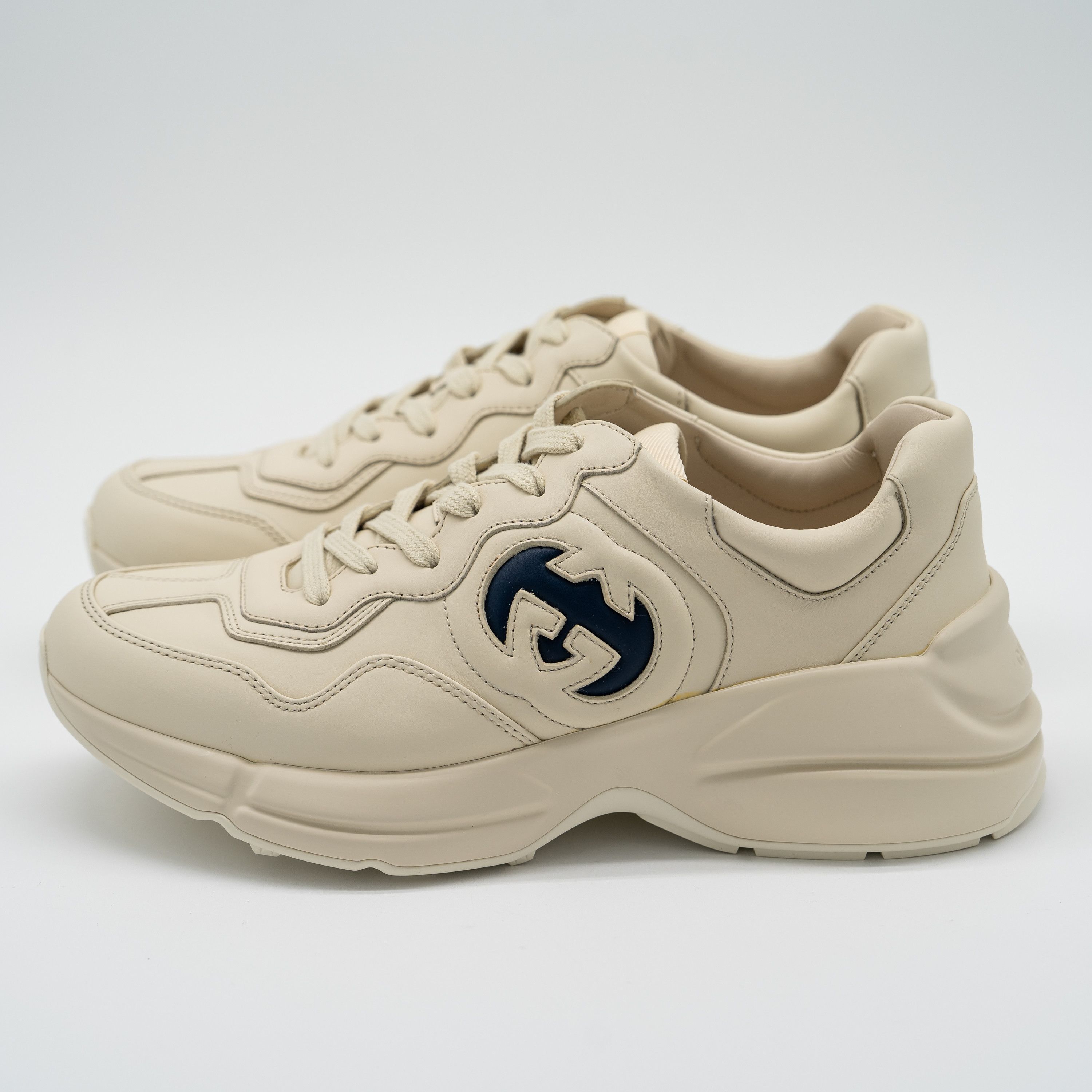Gucci Gucci Rhyton Ivory Blue GG Cut Out Logo Leather Sneakers Size US 7.5 / EU 40-41 - 4 Thumbnail