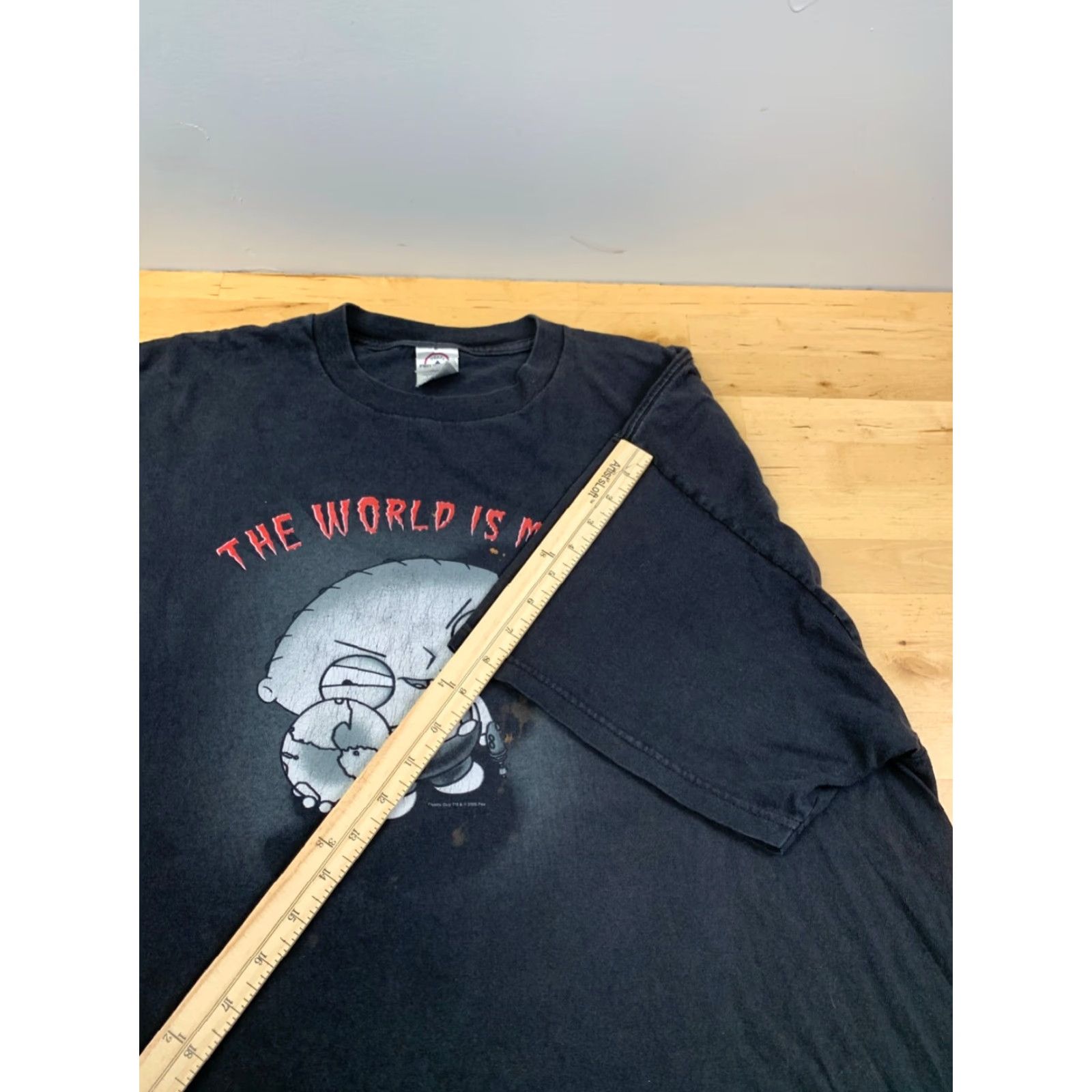 Delta VINTAGE Delta Pro Weight Shirt 2XL Black Stewie Griffin The World Is Mine Graphic Print Crew Neck Unisex Adults 2000s 90s Movie Rock Halloween Hip Hop Size US XXL / EU 58 / 5 - 7 Thumbnail
