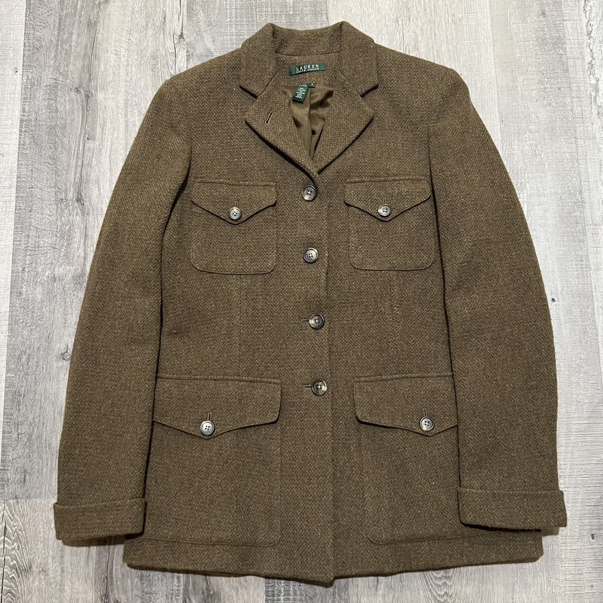 Lauren Ralph Lauren Tweed Wool Pocket Overcoat Jacket