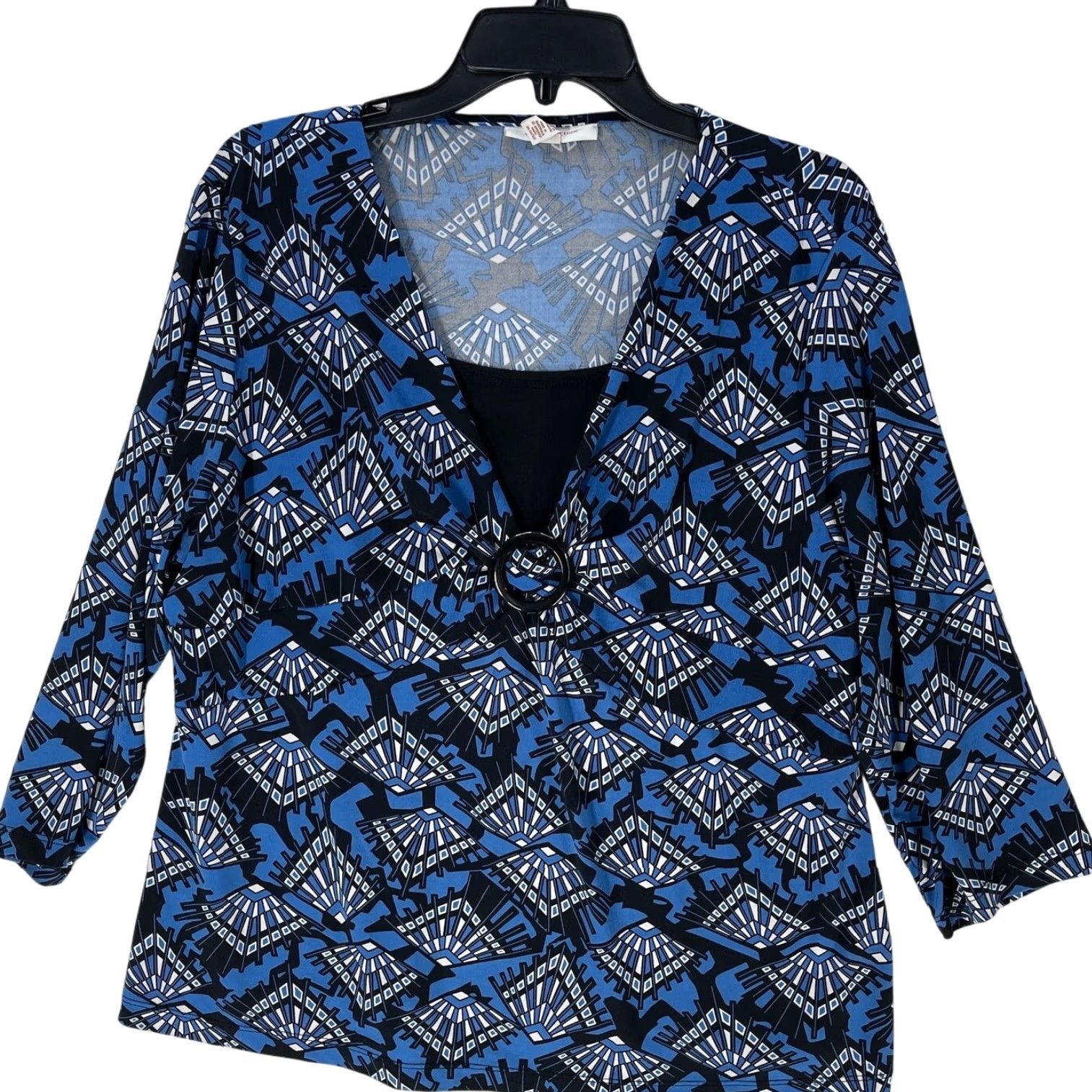 JM Collection JM Collection Women Blouse XL Blue Boho Geometric 3/4 Sleeve Casual Office Tunic Top Blouse Size XL / US 12-14 / IT 48-50 - 2 Thumbnail