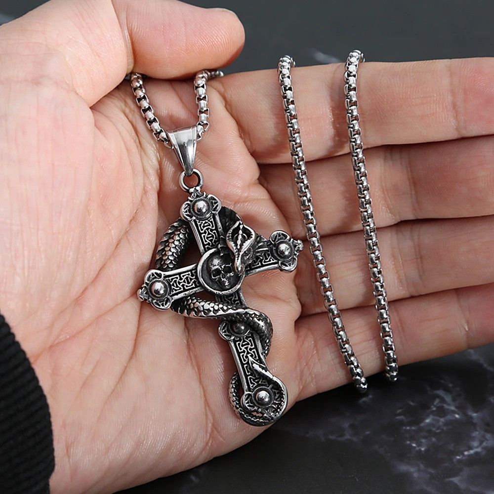Vintage Dragon Skull Cross Pendant Necklace Size ONE SIZE - 1 Thumbnail