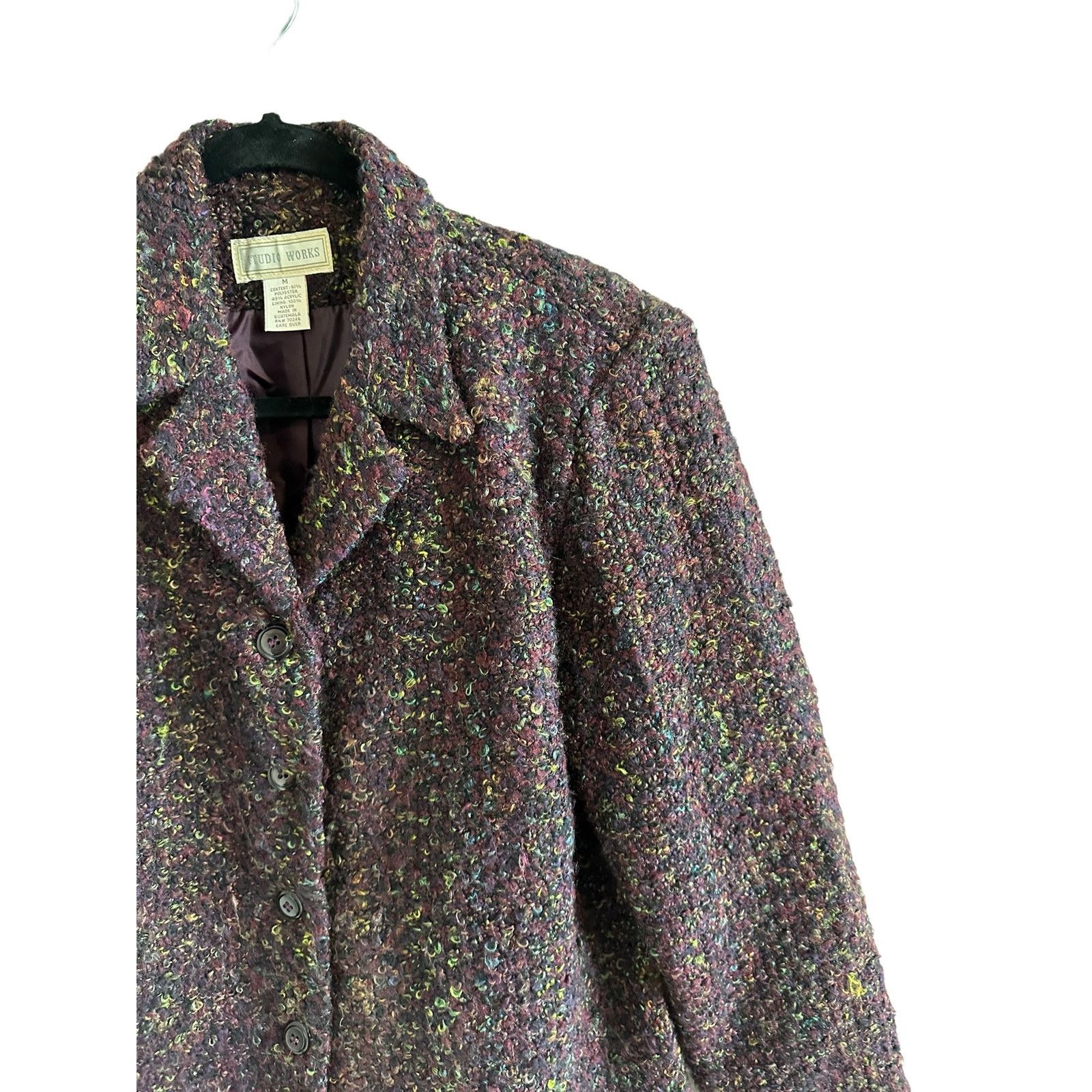 Other Studio Works Medium Purple Tweed Long Sleeve Button Up Coat Size M / US 6-8 / IT 42-44 - 7 Thumbnail