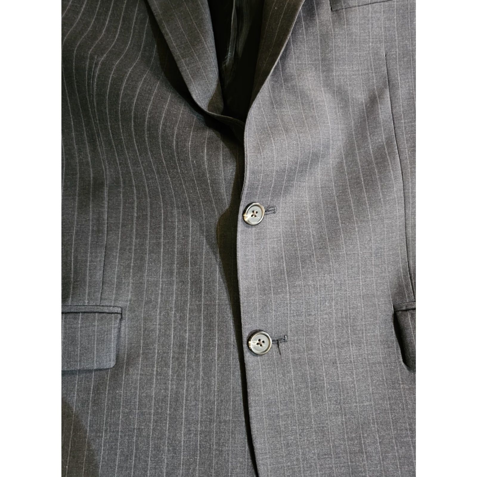 Ralph Lauren VINTAGE Lauren By RALPH LAUREN 100% Wool Grey Pin Striped 2pc Suit Mens 44 Long 38x32 Pants Size 44R - 4 Thumbnail