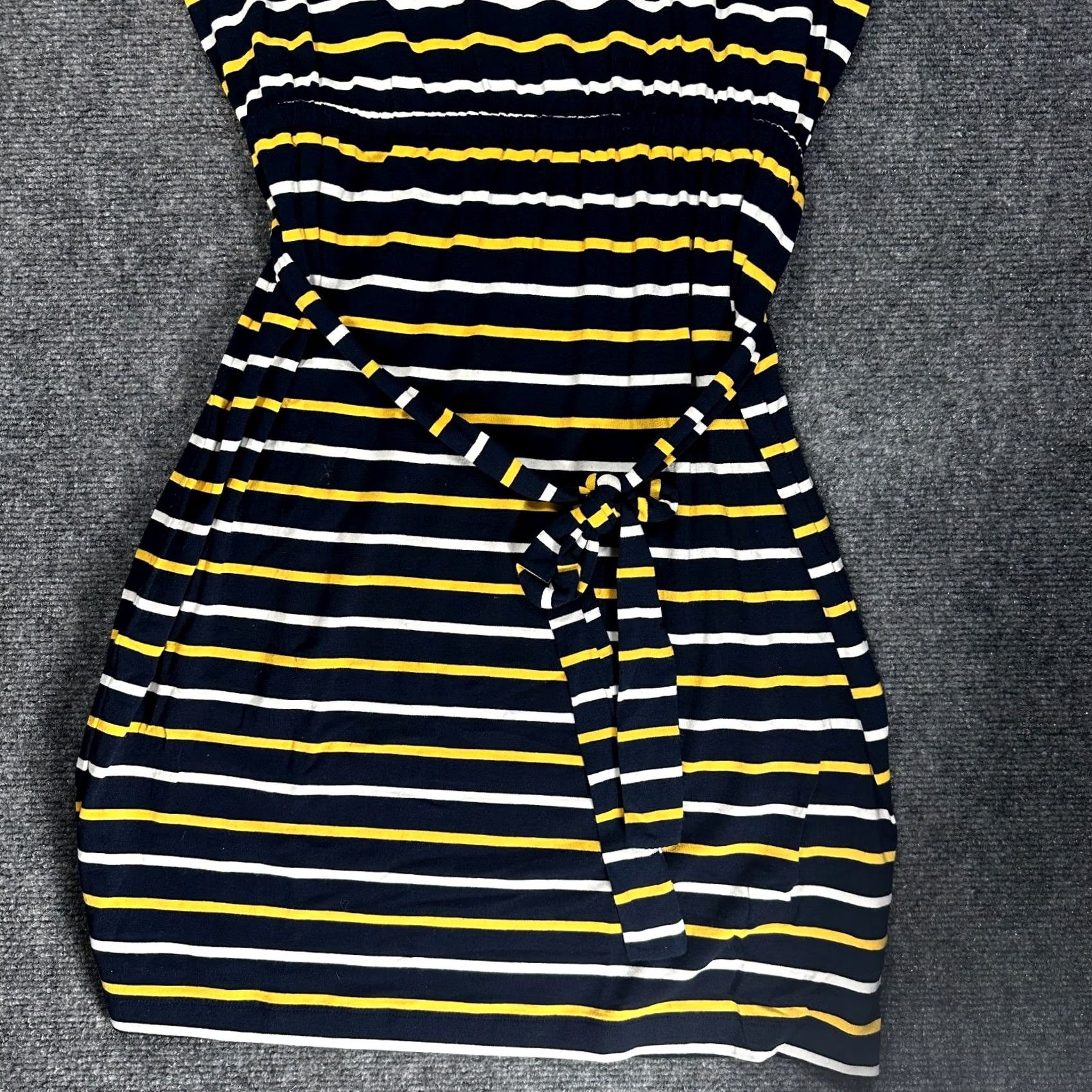 Banana Republic Banana Republic Womens Medium Blue Yellow Stripe T Shirt Dress Stretch Tie Belt Size M / US 6-8 / IT 42-44 - 2 Thumbnail