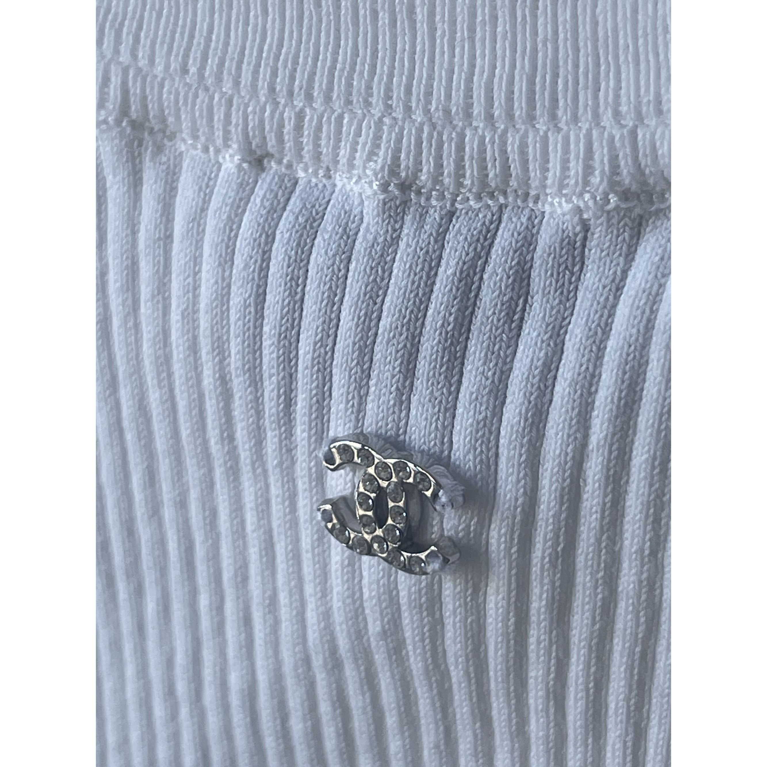Chanel Chanel White Ribbed Tank Top With Embellished CC Logo & Star Size 38" / US 16 / IT 52 - 5 Thumbnail