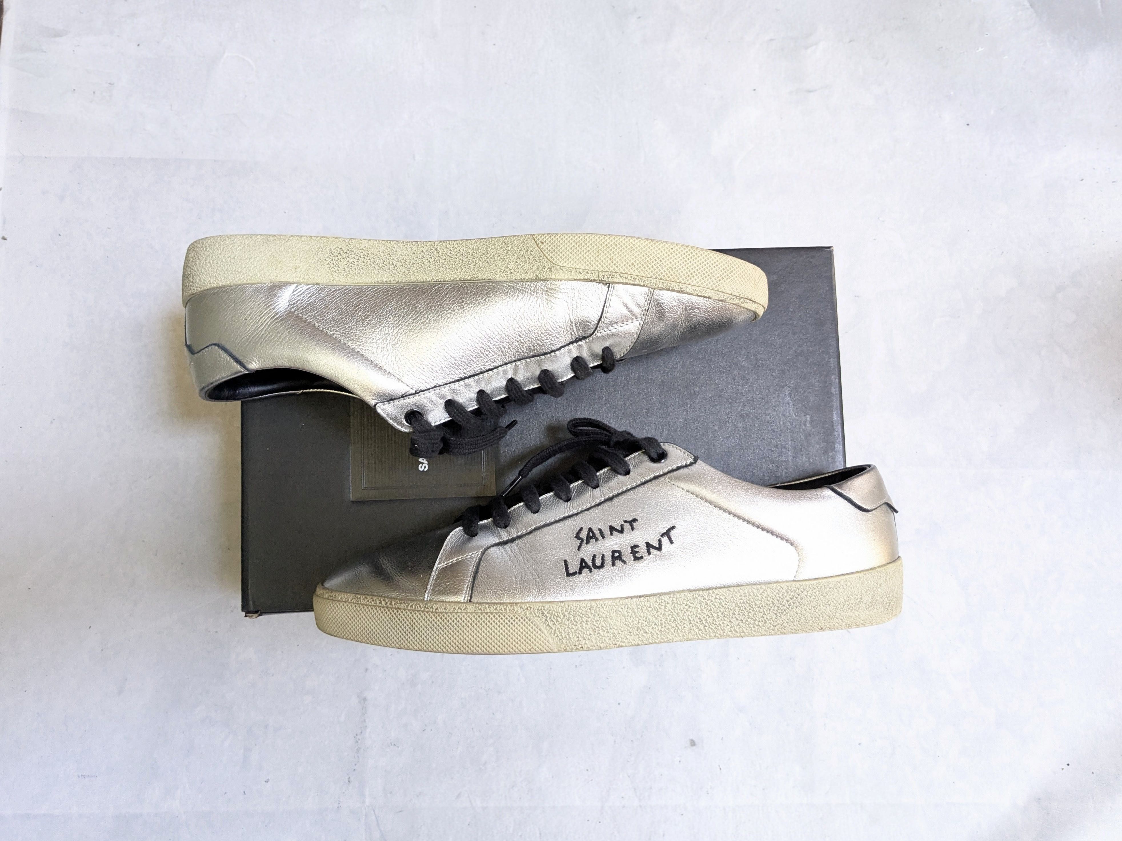Saint Laurent Paris Saint Laurent Sneakers Silver 12 45 Low Tops Leather Court Size US 12 / EU 45 - 1 Thumbnail