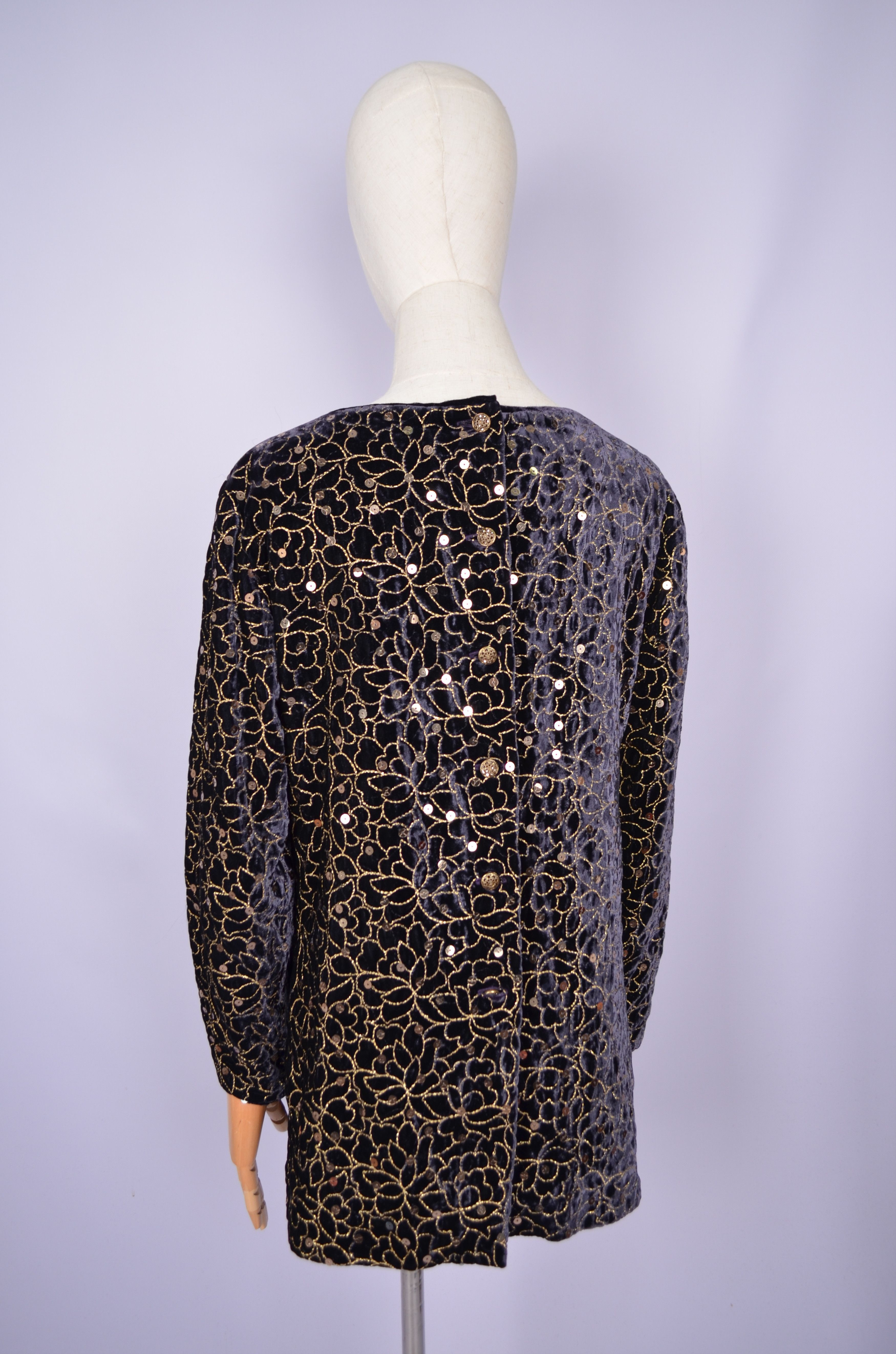 Designer Caroline Charles London Sequin Blouse Viscose Jumper Sz US10 Size M / US 6-8 / IT 42-44 - 6 Thumbnail