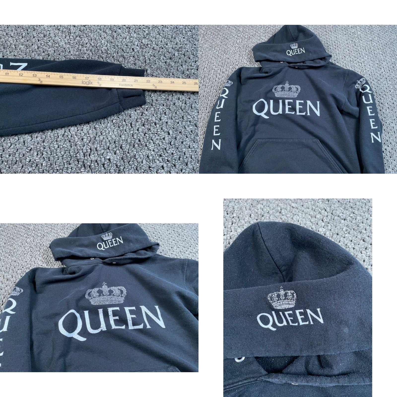 Jerzees VINTAGE Queen Logo Print Hoodie Adult Medium Black Jerzees Sweatshirt 90s Rock Mens Size US M / EU 48-50 / 2 - 8 Thumbnail