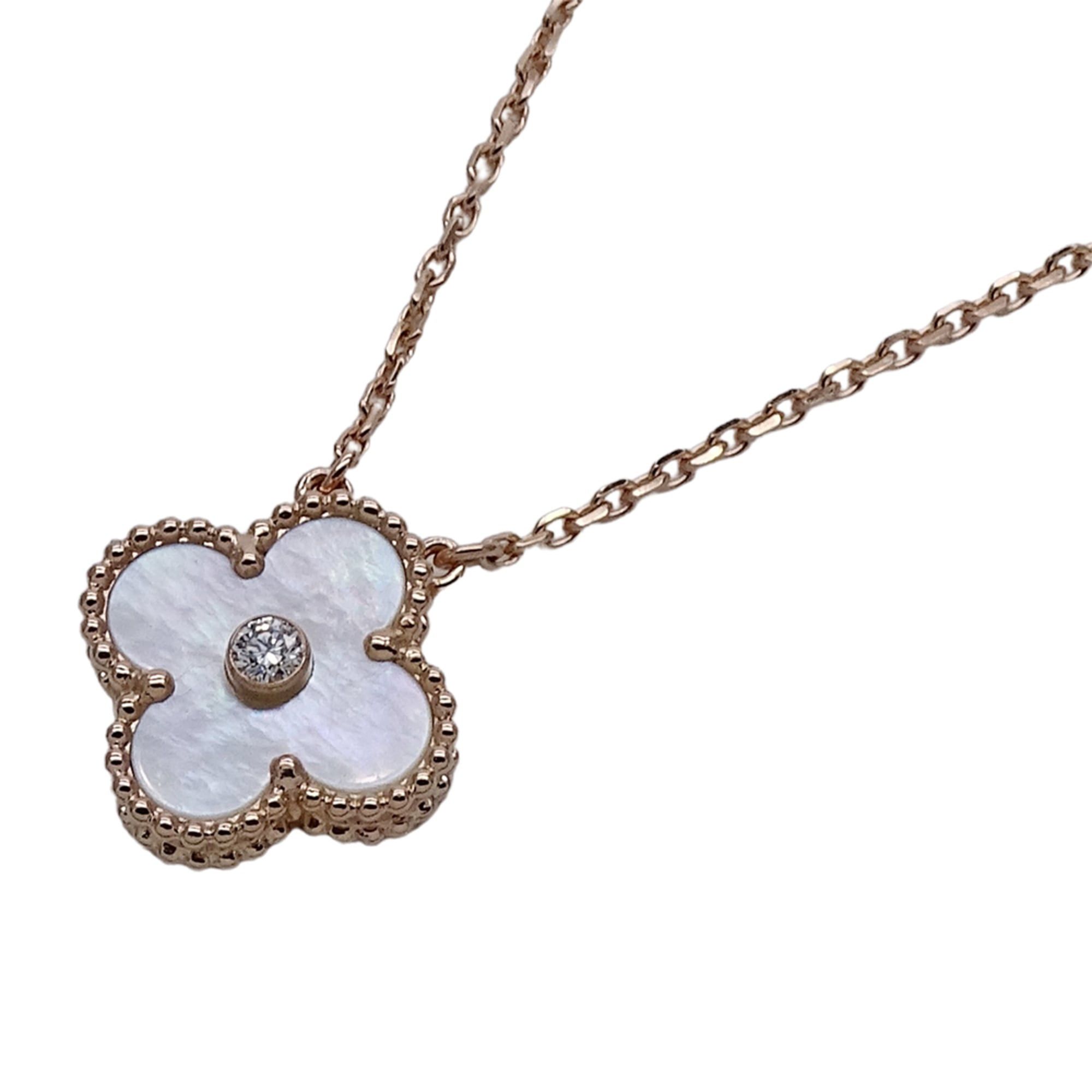 Van Cleef & Arpels Vintage Alhambra Necklace for Women, 2012 Christmas Limited Edition, Holiday, 750PG Mother-of-Pearl with One Diamond, Pink Gold, Polished
