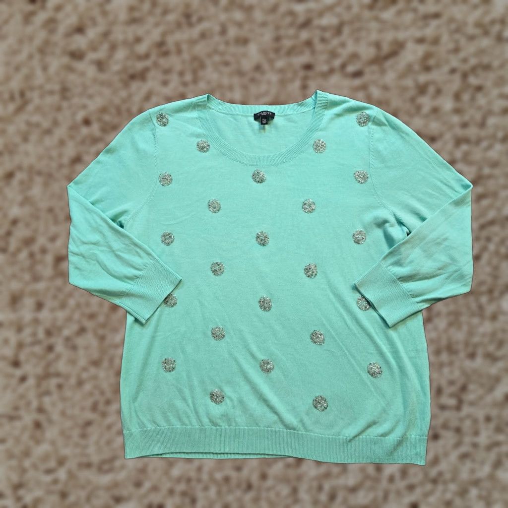 Talbots Talbots Sweater Top Women XL Petite Green Polka Dot Long Sleeve Casual Pullover Knit Small? Size XL / US 12-14 / IT 48-50 - 1 Thumbnail