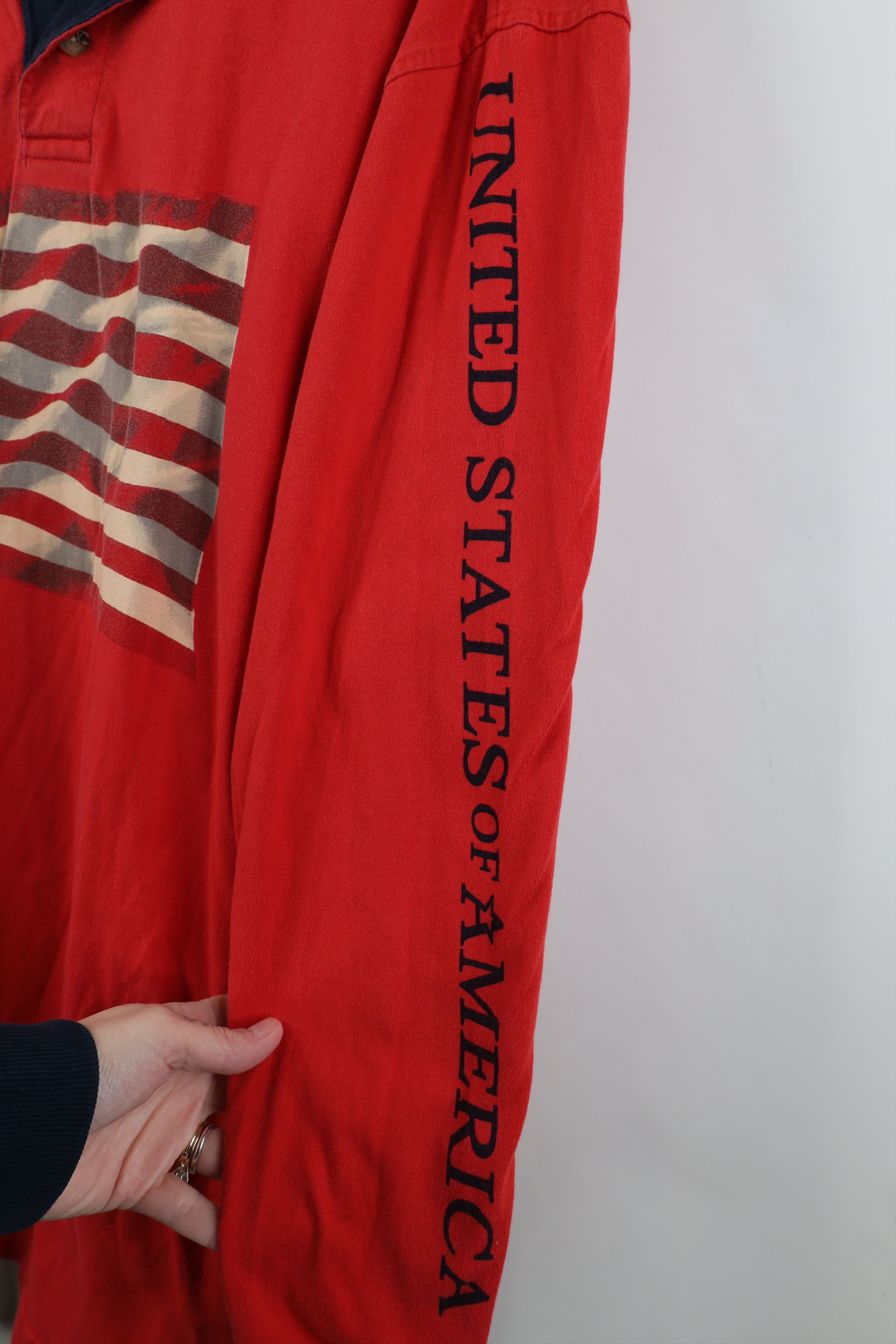 Vintage Vintage 90s United States of America Flag Long Sleeve Polo Size US L / EU 52-54 / 3 - 4 Thumbnail