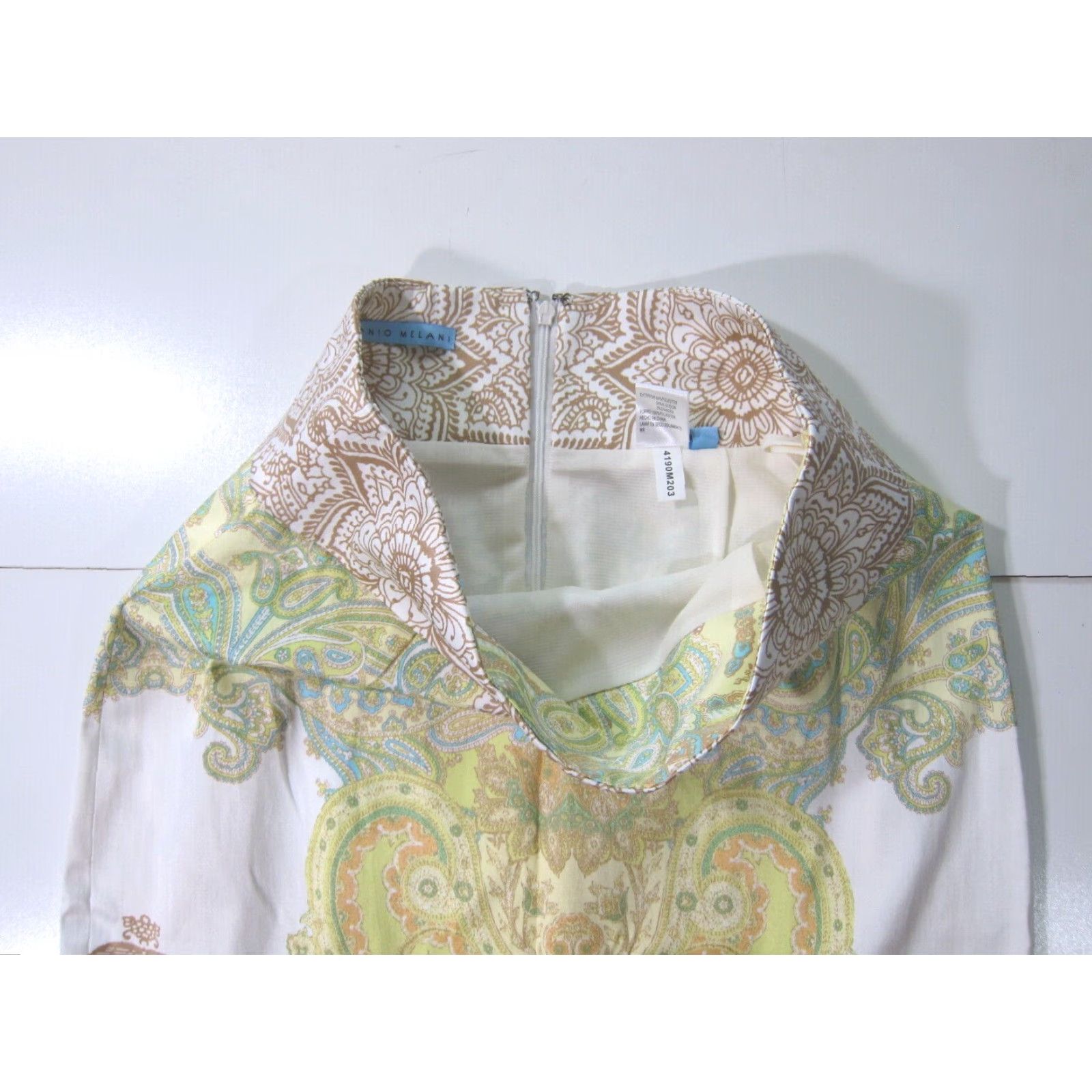 Vintage Antonio Melania Cotton Stretch Paisley Pencil Straight Skirt 2 Green Brown White Size 26" / US 2 / IT 38 - 6 Thumbnail