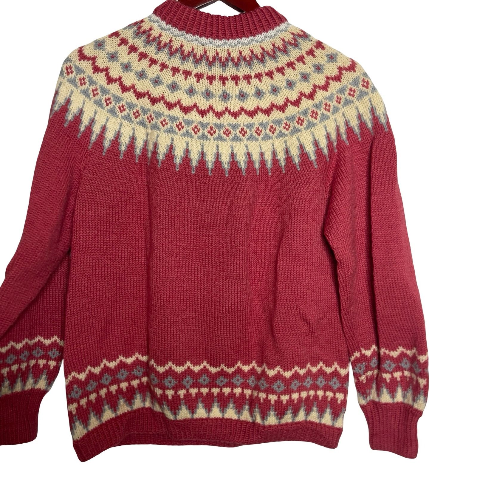 Vintage Vintage Handknitt Pink Fair Isle Nordic Sweater 100% Wool Size S / US 4 / IT 40 - 5 Thumbnail