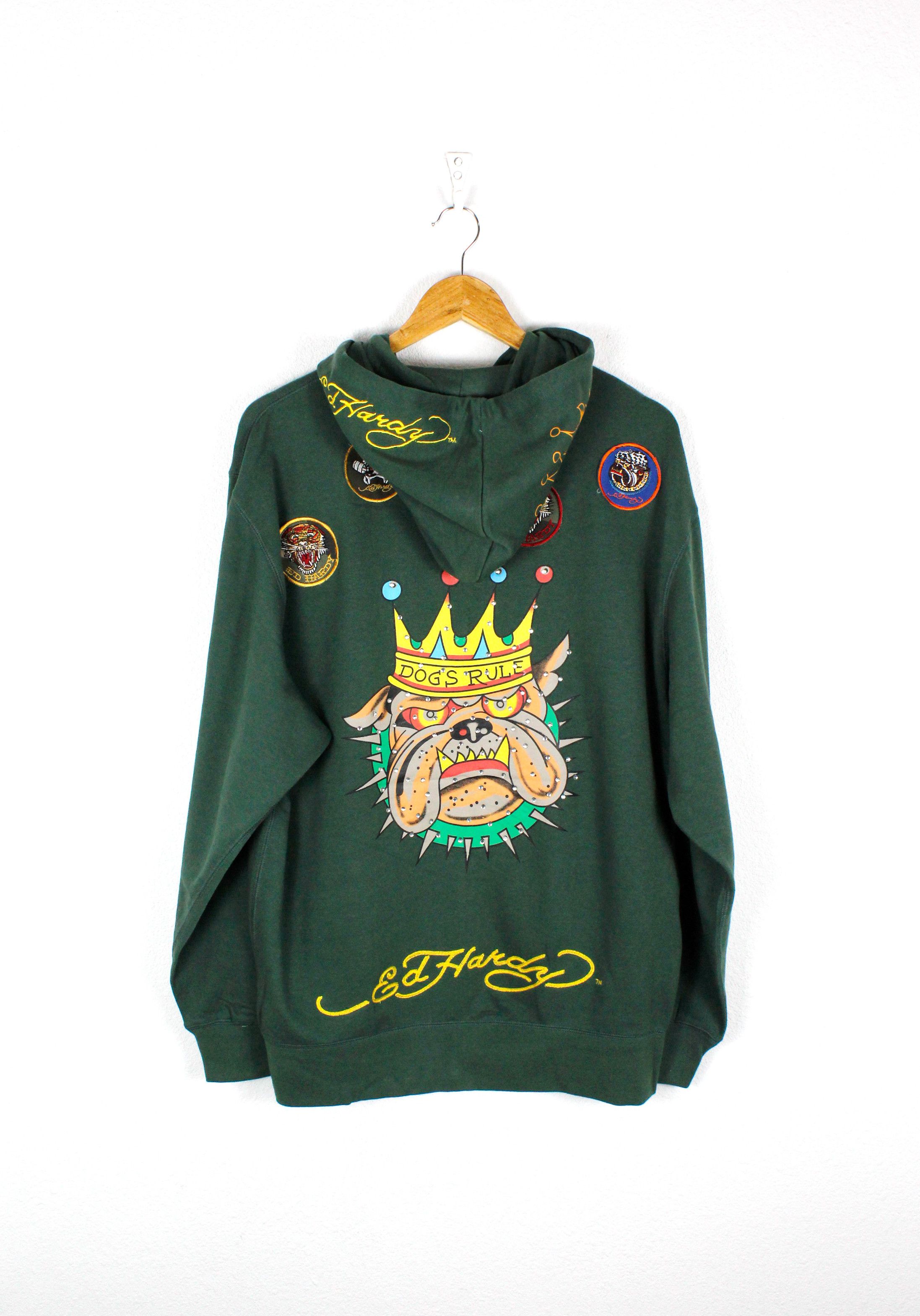 Christian Audigier × Ed Hardy × Vintage Vintage Y2K ED HARDY Big Dog Logo Embellished Zip Hoodie Size US XL / EU 56 / 4 - 6 Thumbnail