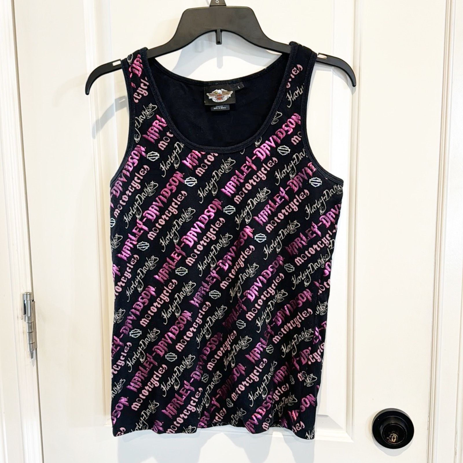 Harley Davidson Harley Davidson Women’s Tank Top Black Pink Rhinestones sz L Size L / US 10 / IT 46 - 1 Thumbnail