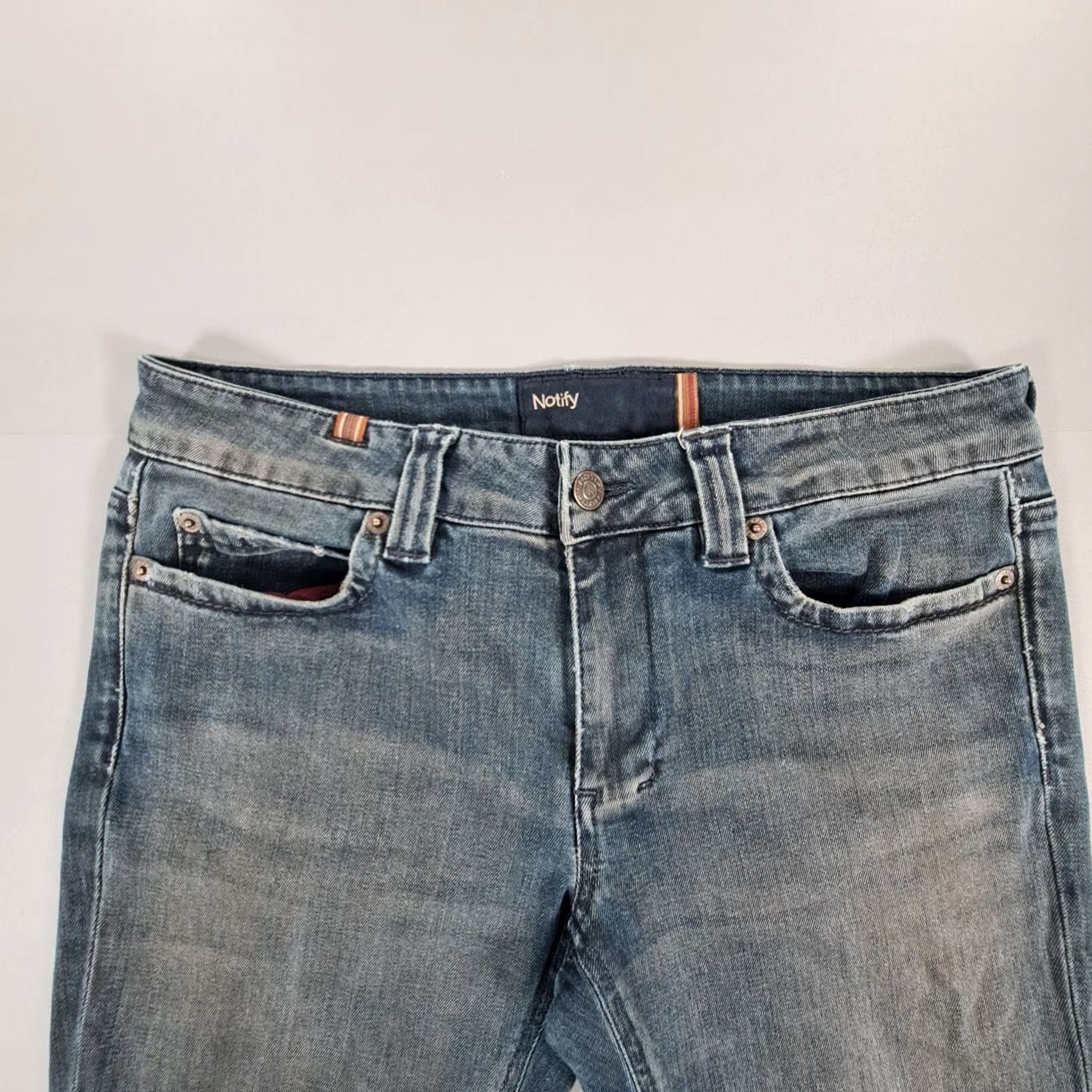 Vintage NOTIFY Jeans Blue W30 L32 Hellebora Low Rise Stretch Italy Readymade Cropped Womens Pants Size 30" / US 8 / IT 44 - 2 Thumbnail