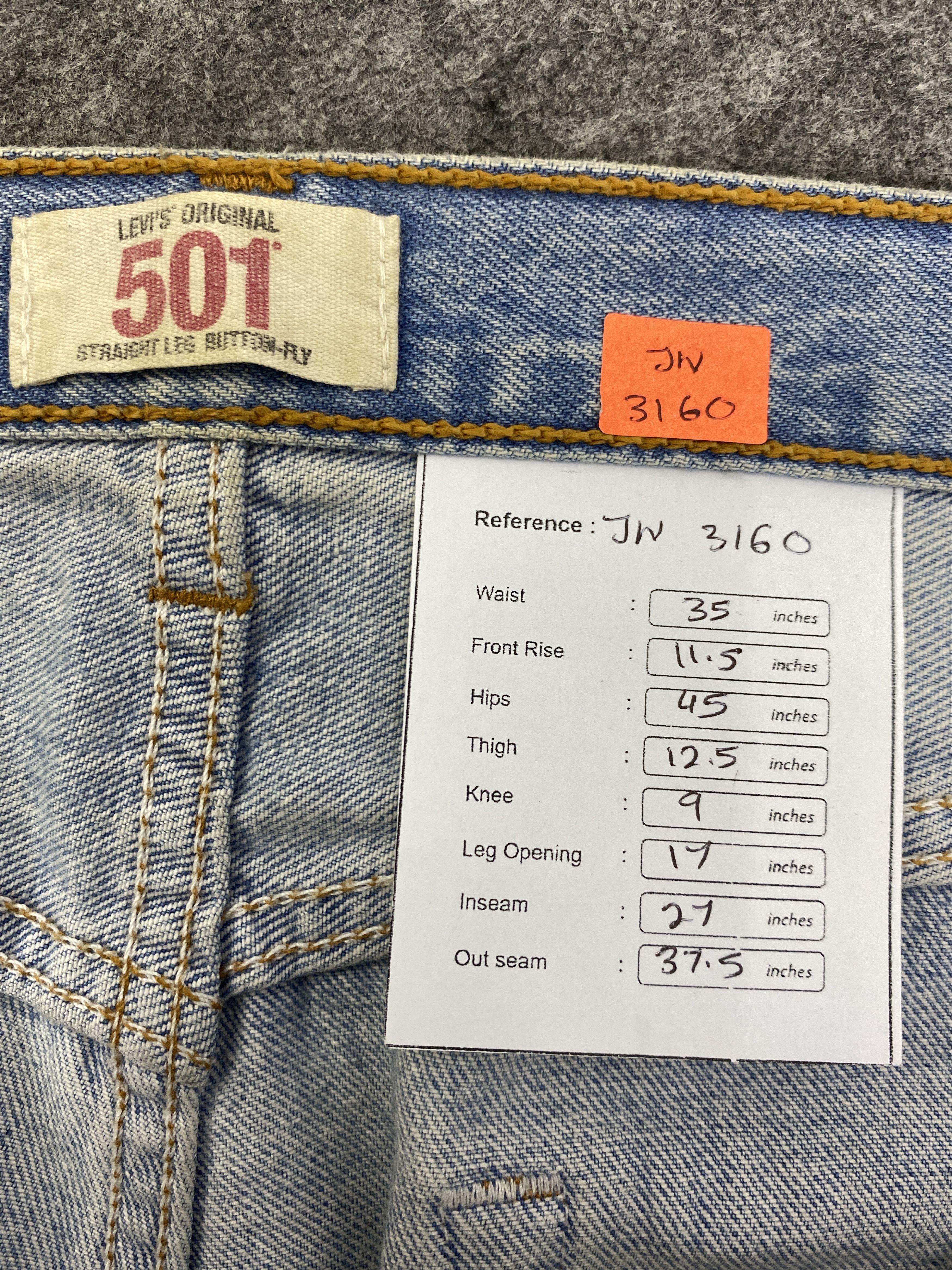 Levi's Light Blue Wash Vintage Levis 501 Denim Jeans 35x27 - JN3160 Size US 35 - 8 Thumbnail