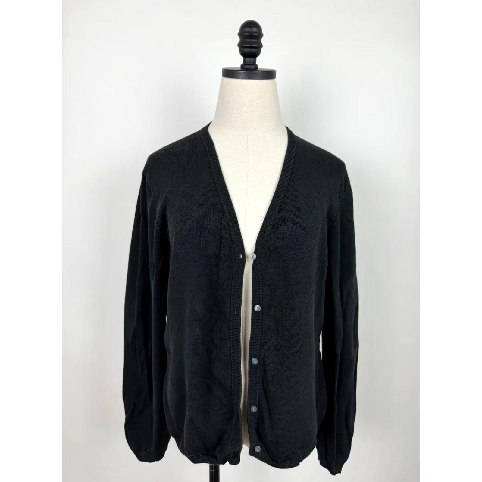 Ann Taylor VINTAGE Ann Taylor Cardigan Sweater Womens Large Black 90s Minimal Knit Silk Blend Lightweight Crew Neck Cardigan Womens Size L / US 10 / IT 46 - 3 Thumbnail